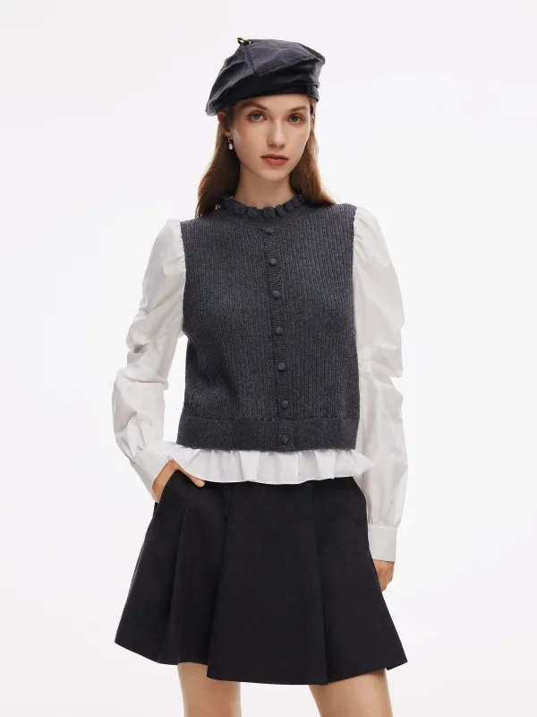 Wool Blend Faux-Layered Women Blouse made by Goelia