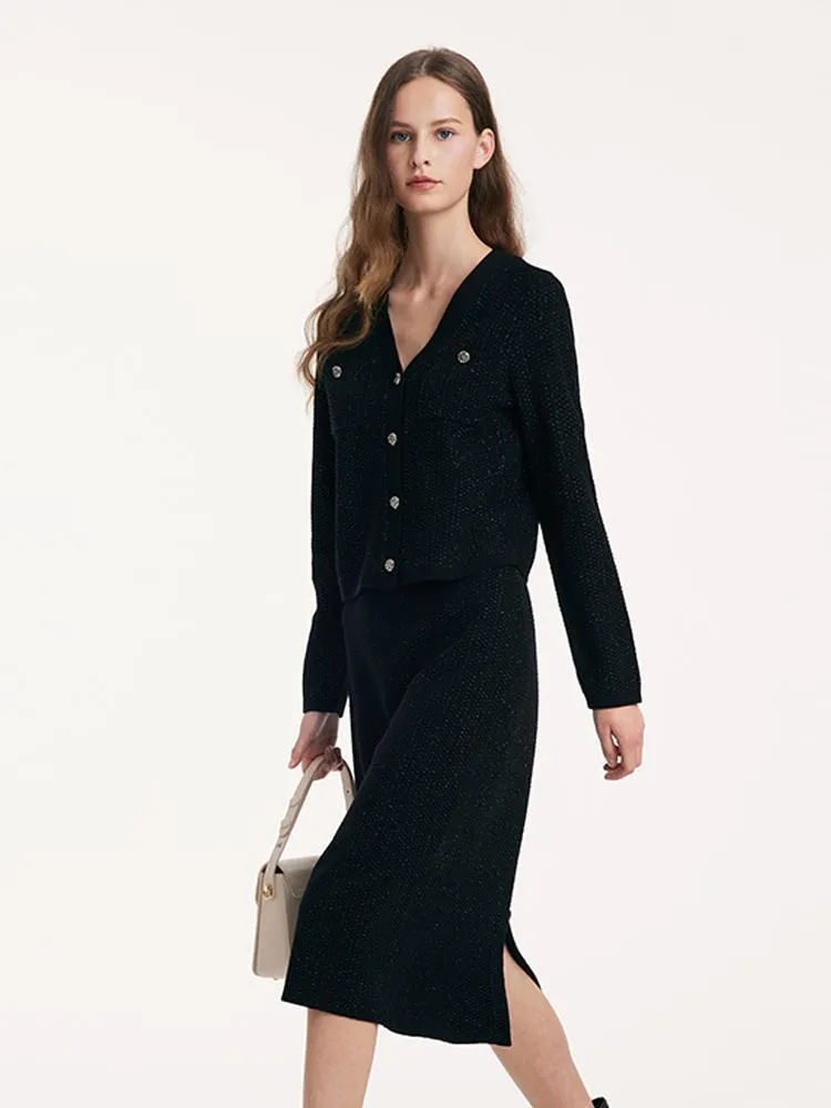 Thermostatic Wool V-Neck Knitted Cardigan And Skirt Two-Piece Set sold by Goelia product image thumbnail 3