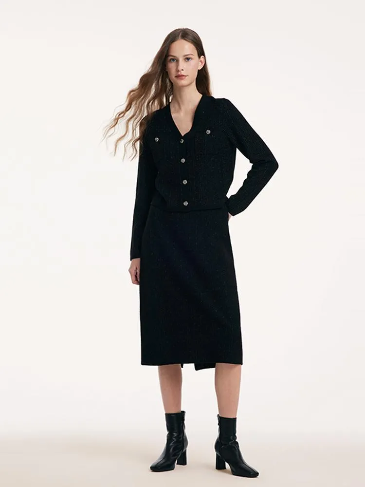 Thermostatic Wool V-Neck Knitted Cardigan And Skirt Two-Piece Set sold by Goelia product image thumbnail 2