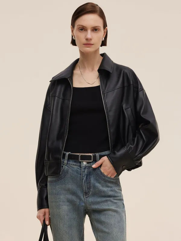 PU Leather Zip-Up Women Jacket sold by Goelia