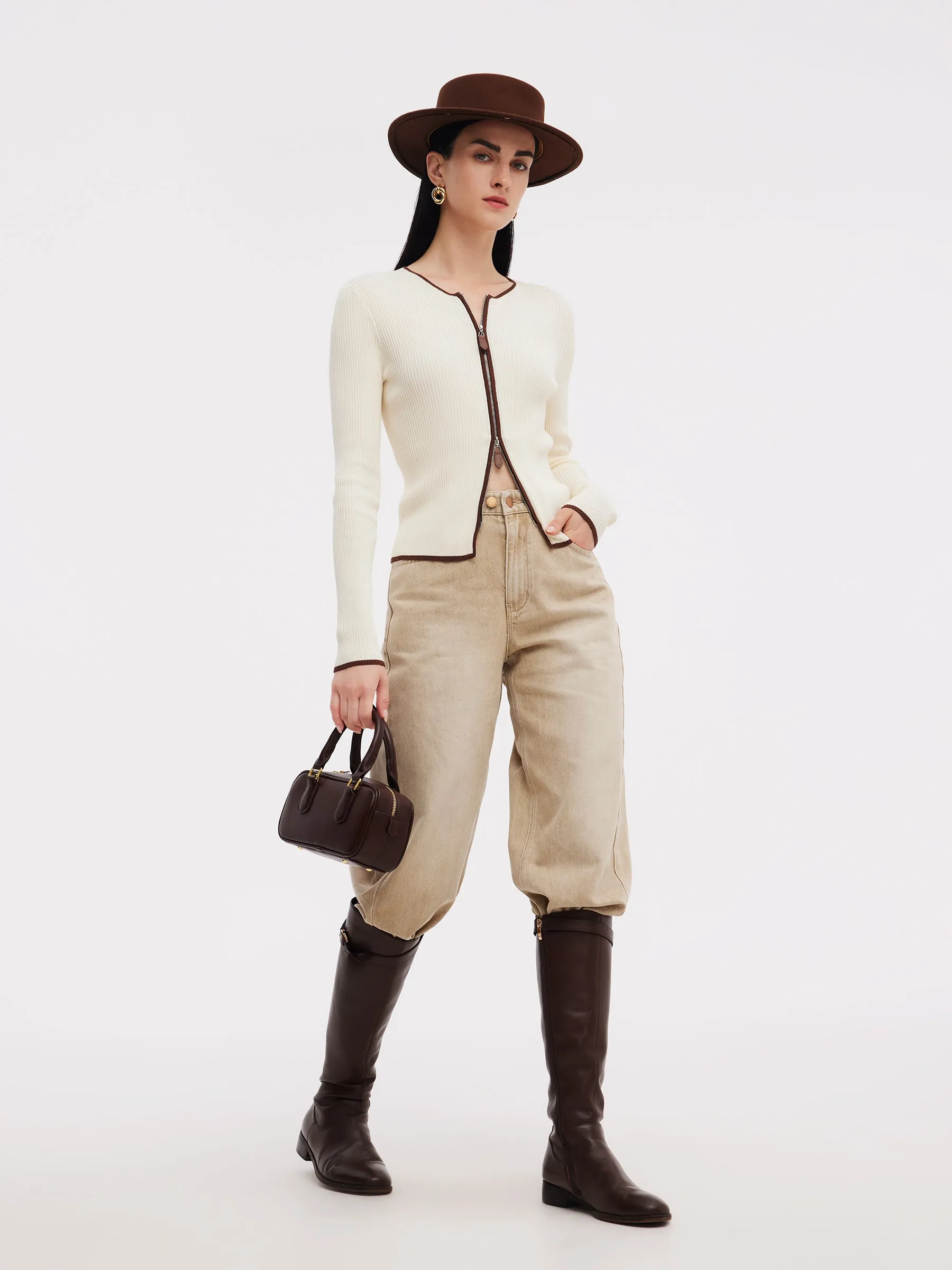 Tencel Blend Contrast Trim Zip-Up Women Cardigan sold by Goelia product image thumbnail 2