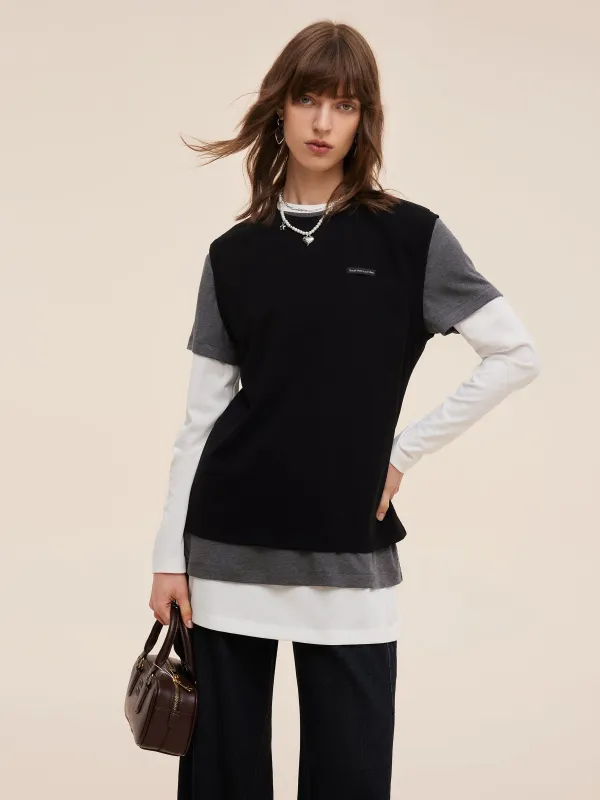 Knit Tank And T-Shirt And Long Sleeve Top Three-Piece Set made by Goelia