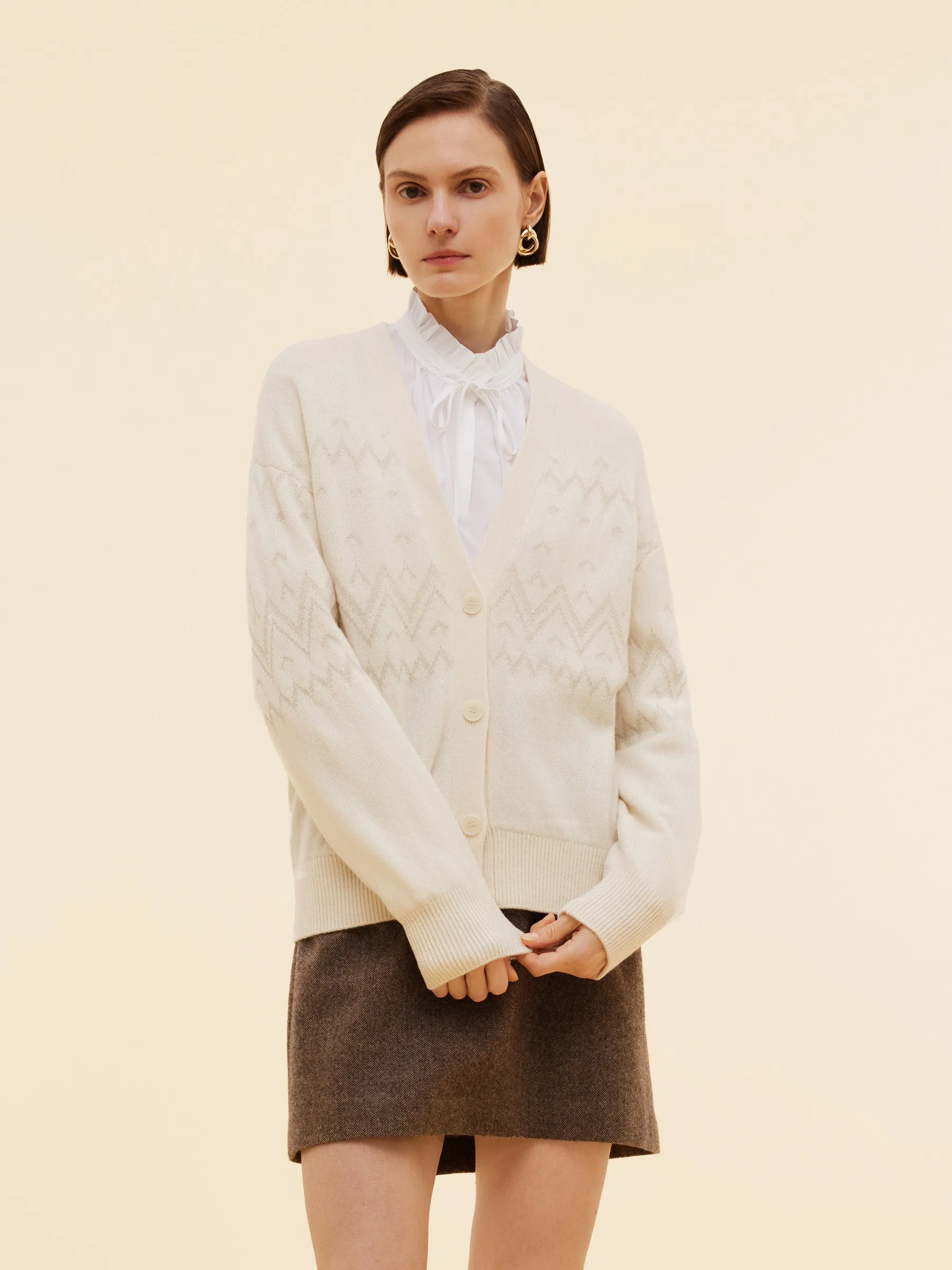 100% Wool Jacquard Women Cardigan sold by Goelia product image thumbnail 3