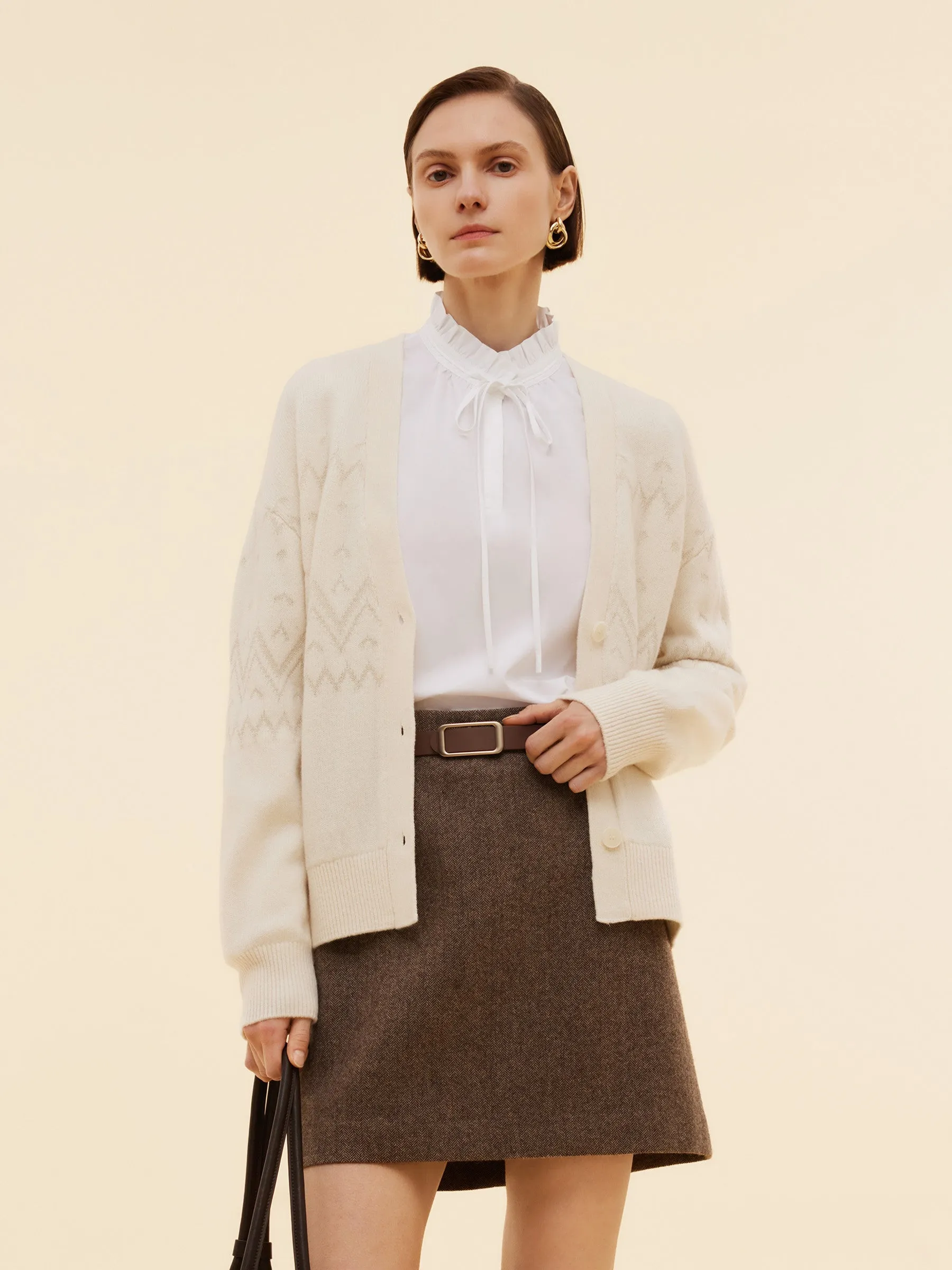 100% Wool Jacquard Women Cardigan sold by Goelia