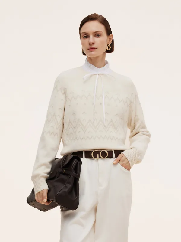 100% Wool Jacquard Women Sweater made by Goelia