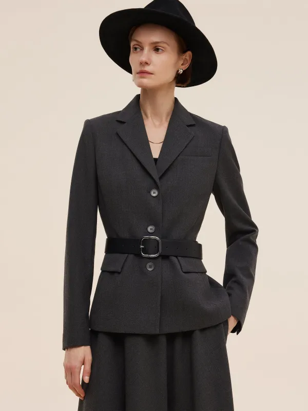 Worsted Wool Blend Women Blazer With Fringe Scarf And Belt sold by Goelia