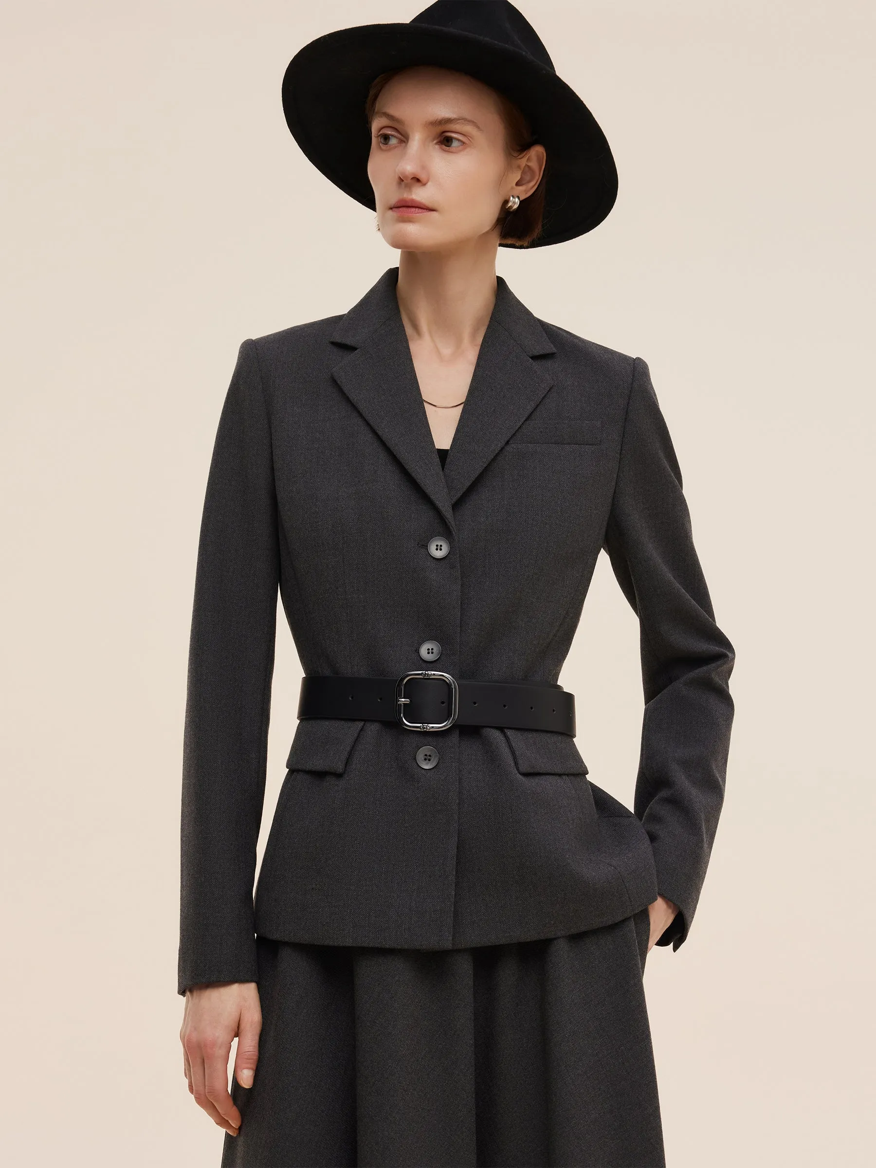 Worsted Wool Blend Women Blazer With Fringe Scarf And Belt sold by Goelia