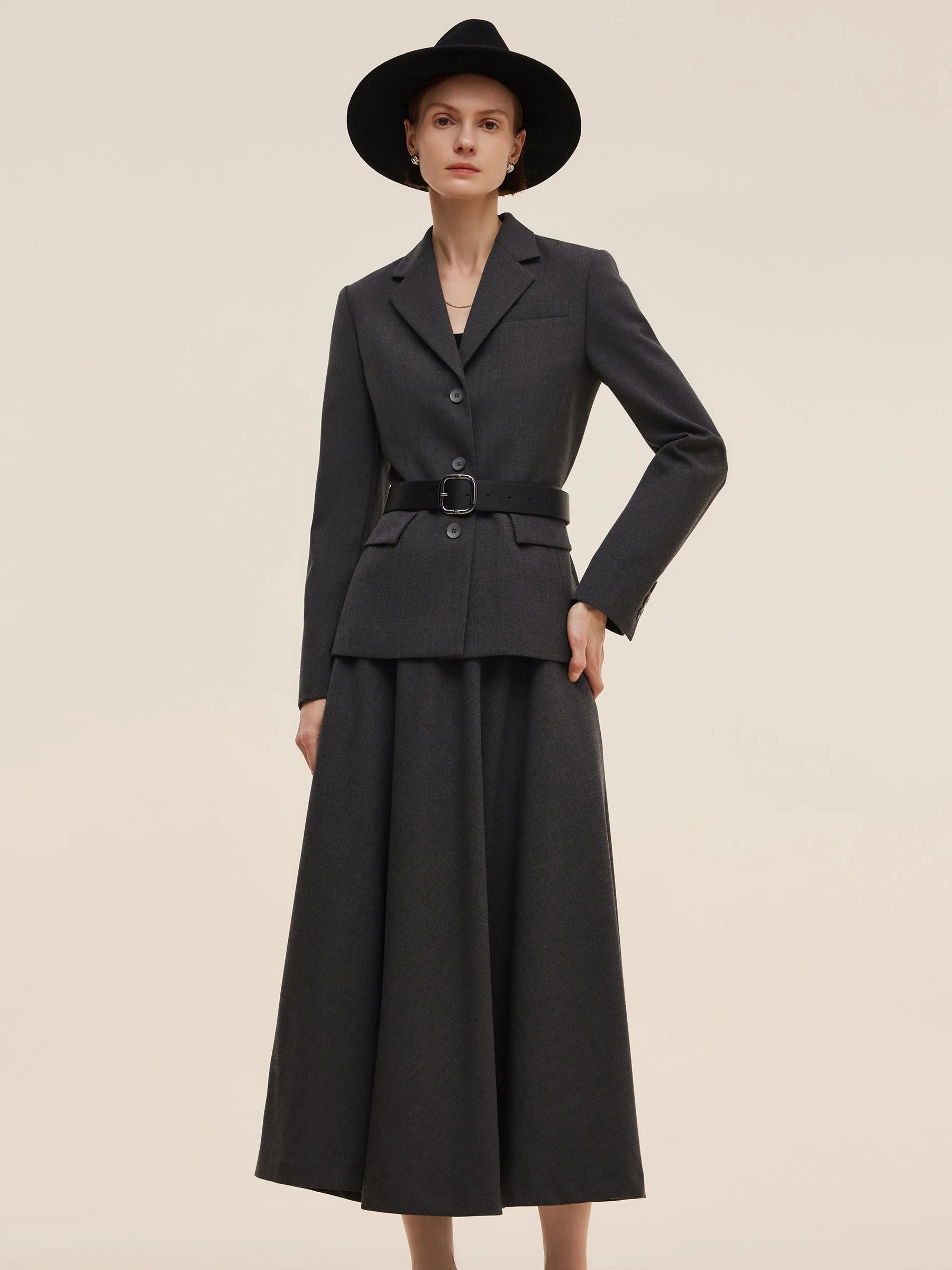 Worsted Wool Blend Women Blazer With Fringe Scarf And Belt sold by Goelia product image thumbnail 3