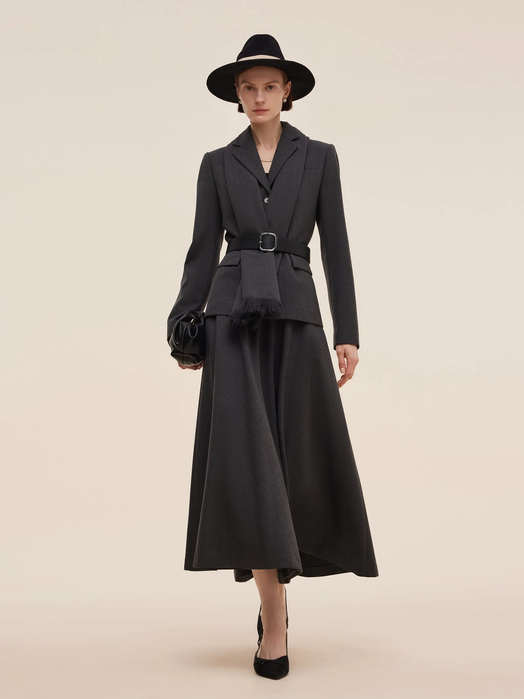 Worsted Wool Blend Women Blazer With Fringe Scarf And Belt sold by Goelia product image thumbnail 4