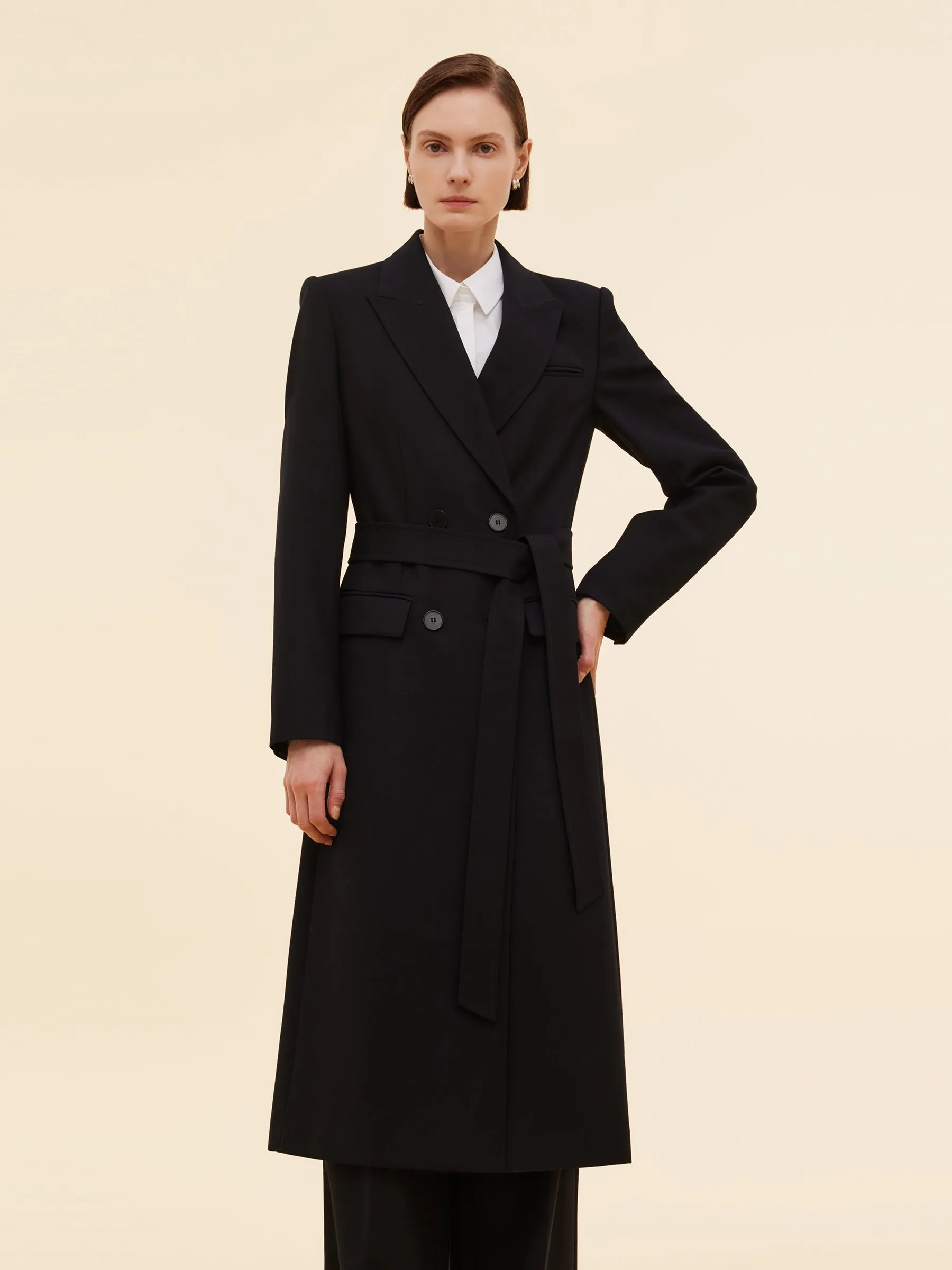 Worsted Wool Blend Notched Collar Women Trench Coat sold by Goelia