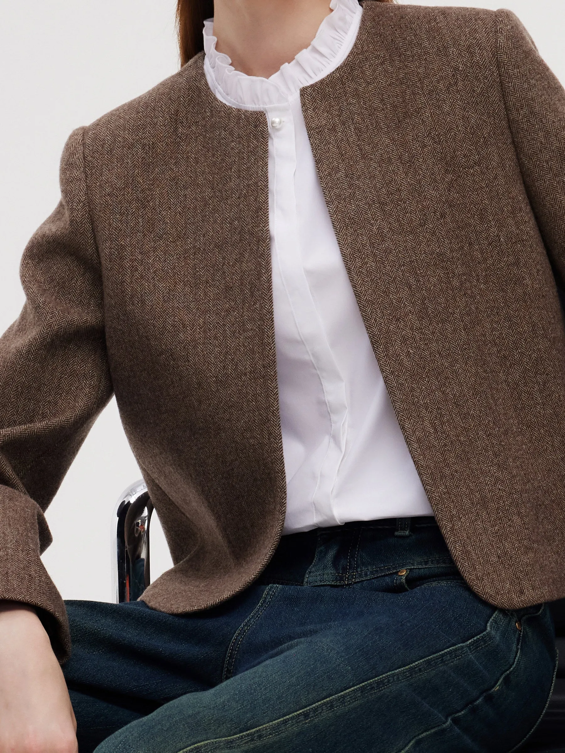 Washable Wool Round Neck Straight Fit Women Jacket sold by Goelia product image thumbnail 5