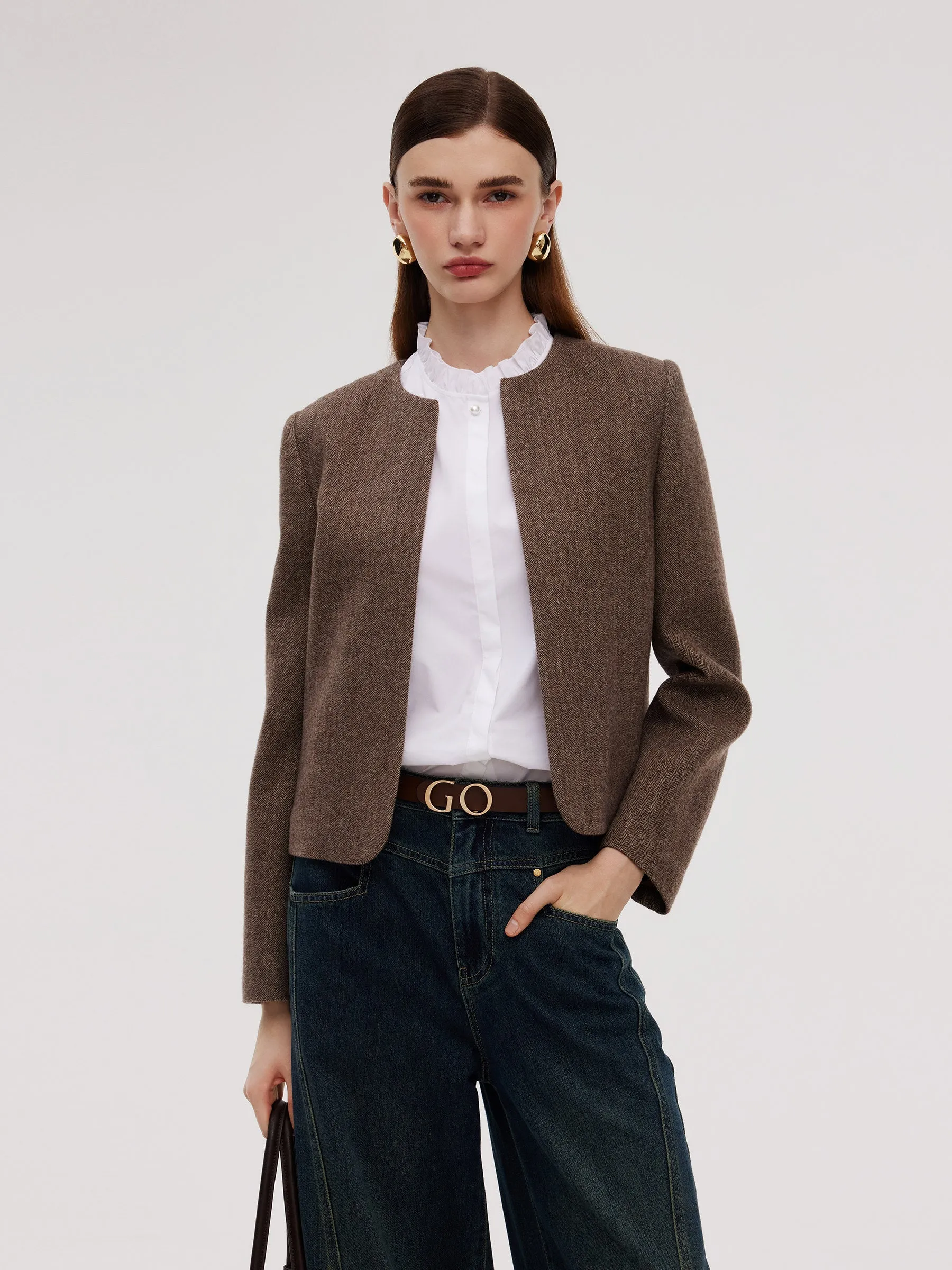 Washable Wool Round Neck Straight Fit Women Jacket sold by Goelia