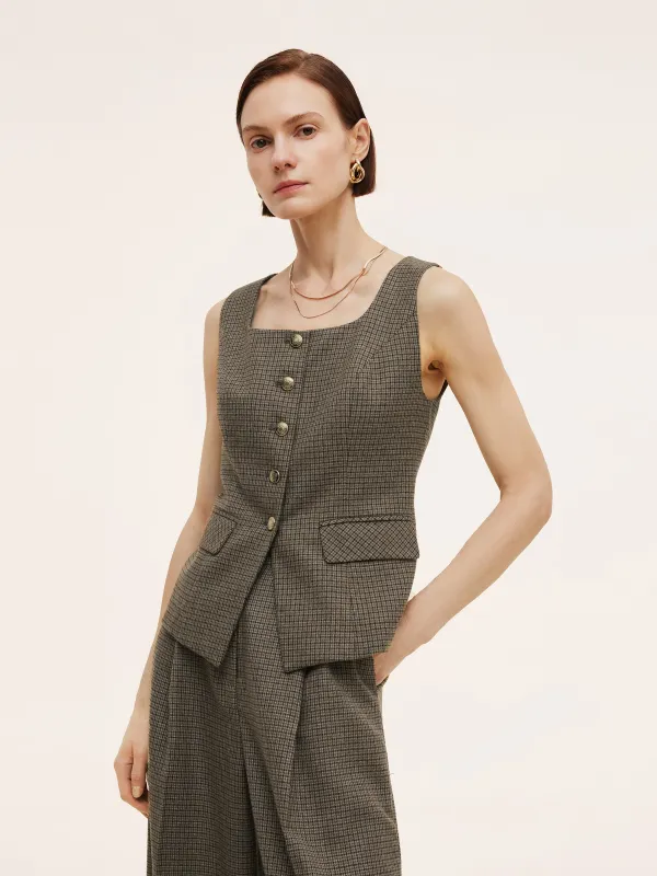 Plaid Square Neck Slim Fit Women Vest sold by Goelia
