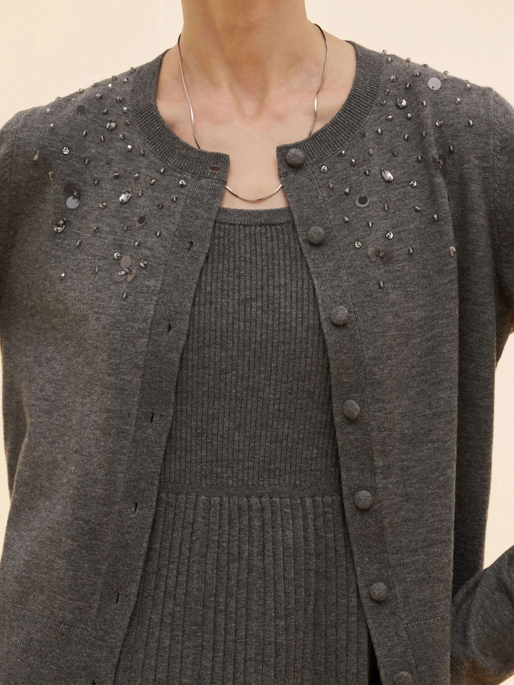 Beaded Sequins Cardigan And Pleated Sleeveless Midi Dress Two-Piece Set sold by Goelia product image thumbnail 5