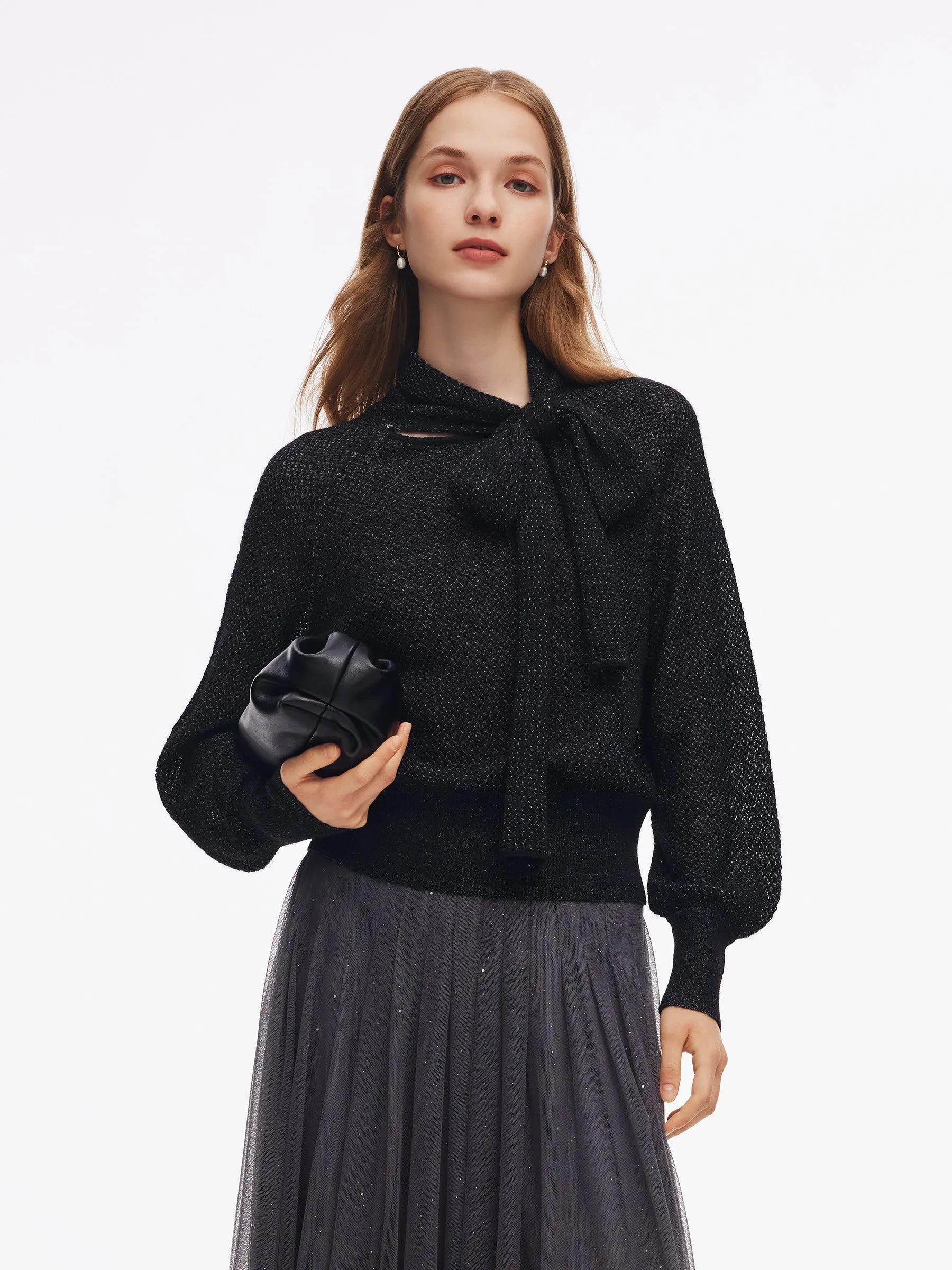 Tie Front Balloon Sleeve Women Knit Top sold by Goelia product image thumbnail 3