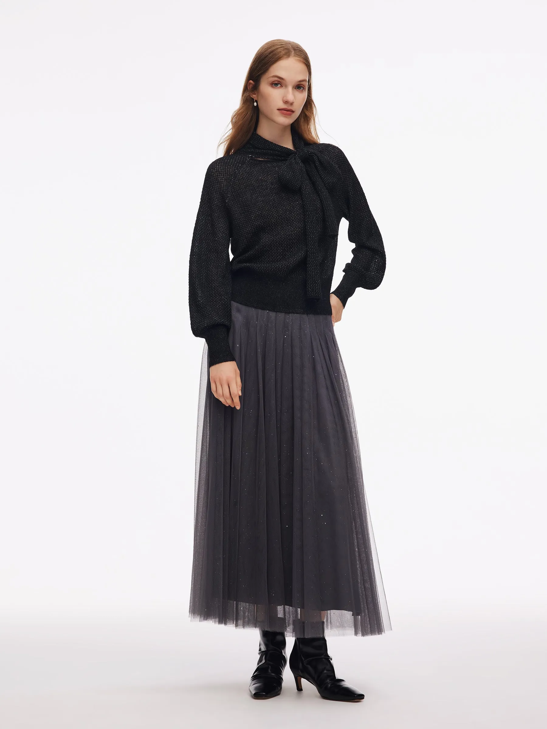 Tie Front Balloon Sleeve Women Knit Top sold by Goelia product image thumbnail 2