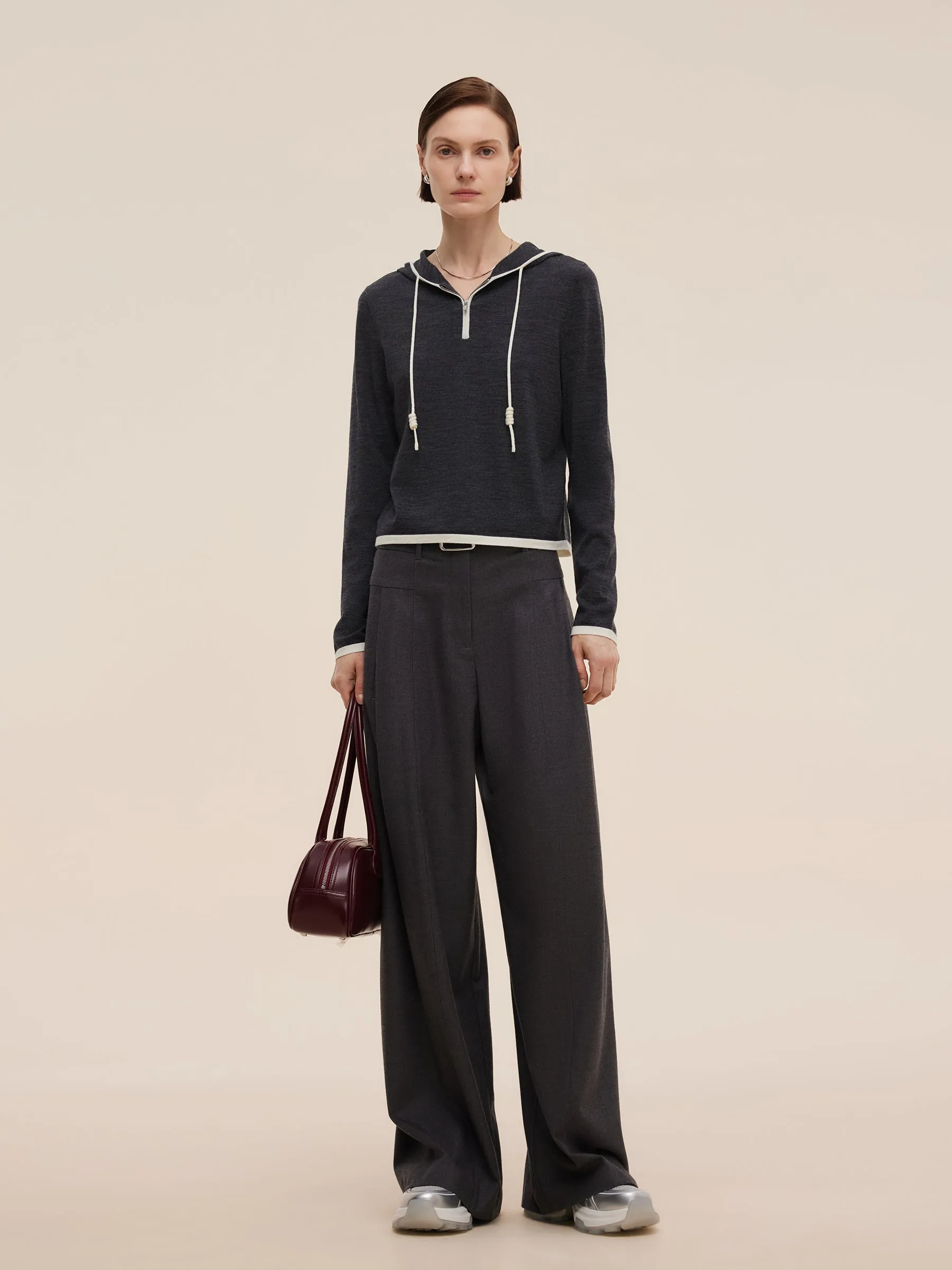 Wool Blend Half-Zip Contrast Trim Women Hoodie sold by Goelia product image thumbnail 2