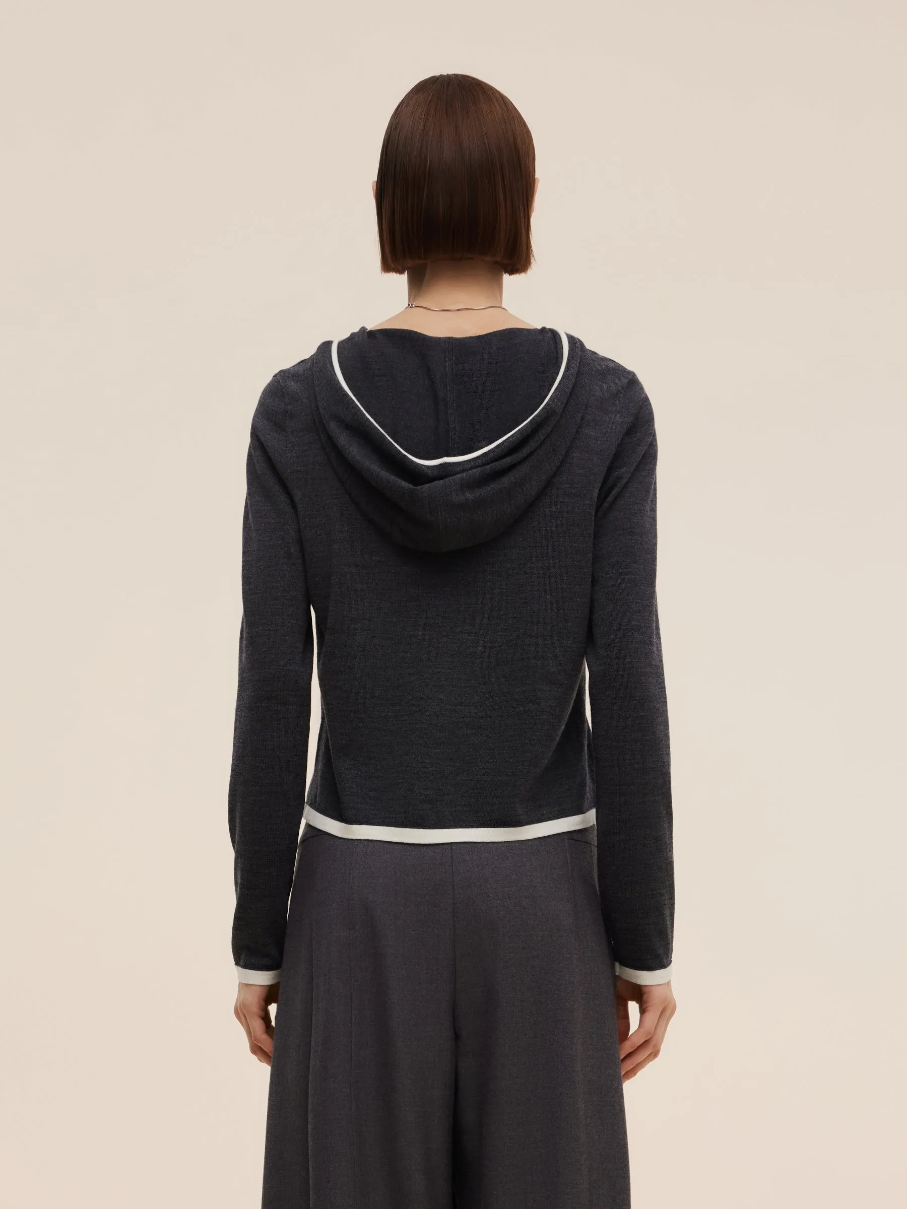 Wool Blend Half-Zip Contrast Trim Women Hoodie sold by Goelia product image thumbnail 4