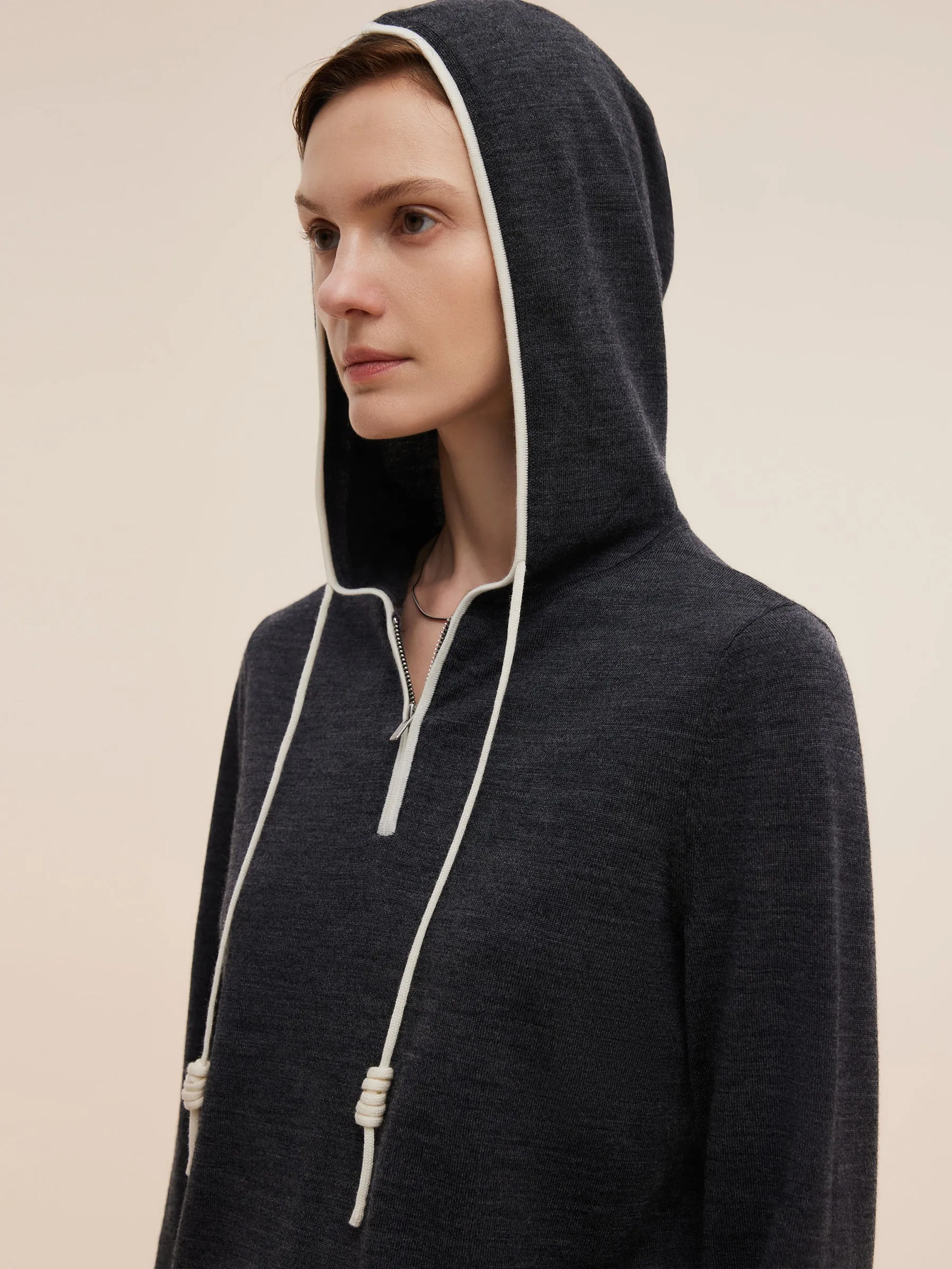 Wool Blend Half-Zip Contrast Trim Women Hoodie sold by Goelia product image thumbnail 5