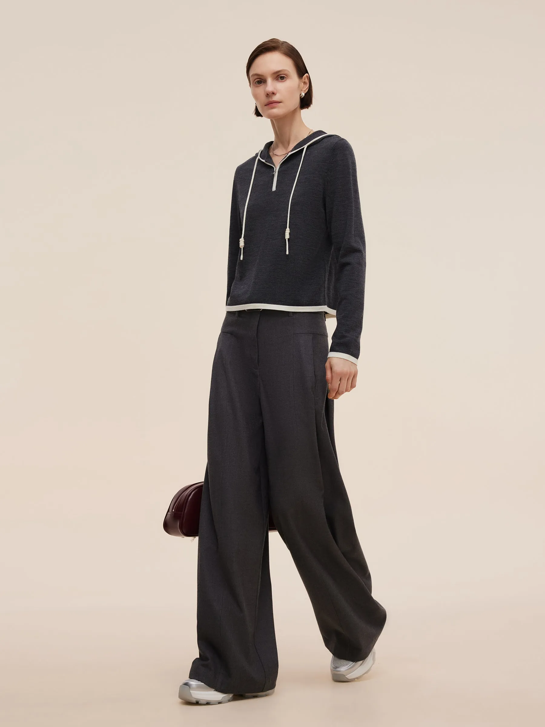 Wool Blend Half-Zip Contrast Trim Women Hoodie sold by Goelia product image thumbnail 3