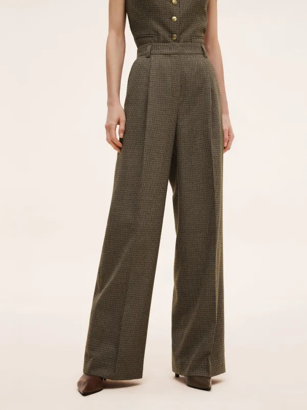 Plaid Straight Wide Leg Women Pants sold by Goelia