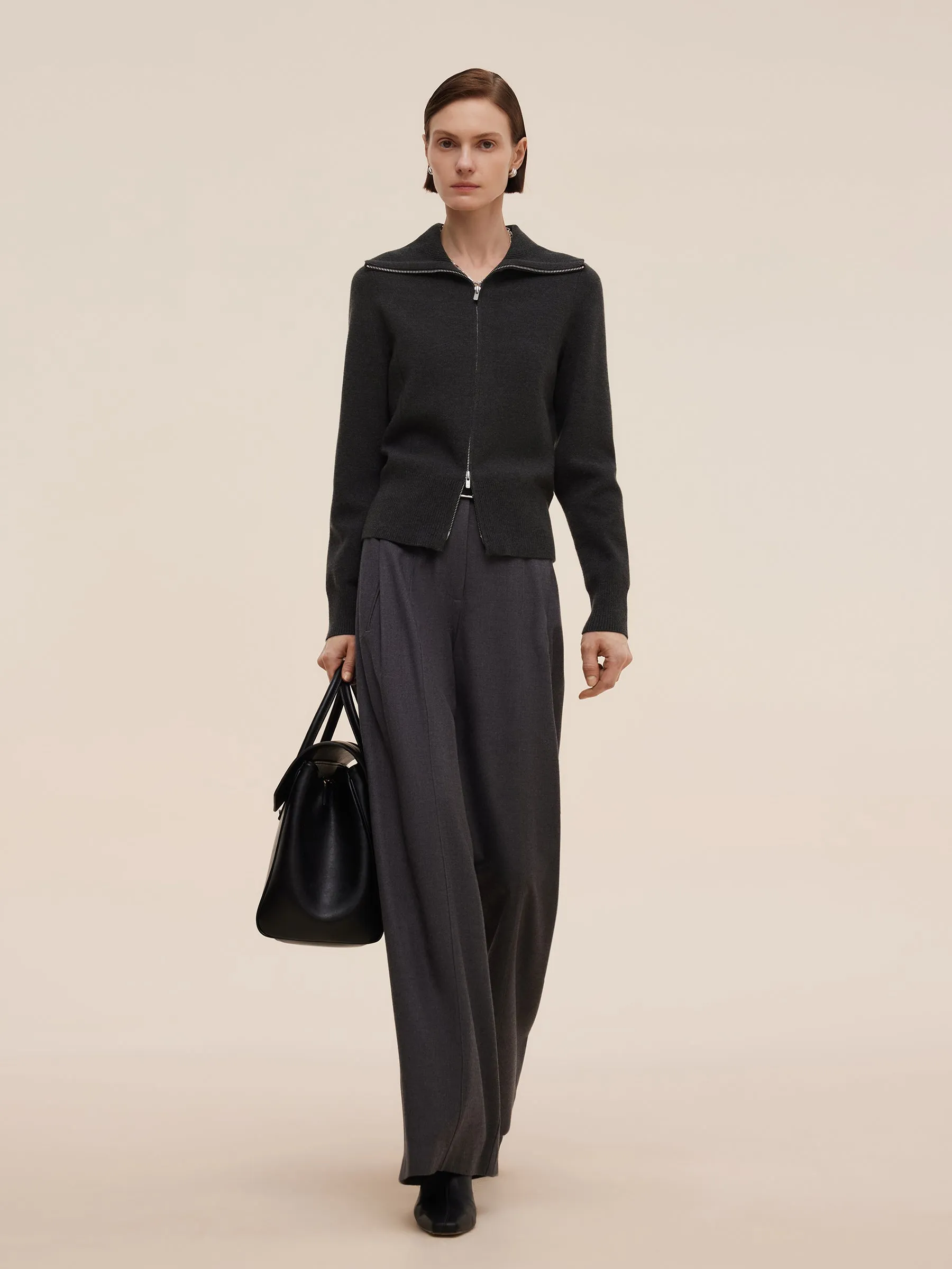 Tencel Wool Blend Zip-Up Women Cardigan sold by Goelia product image thumbnail 2