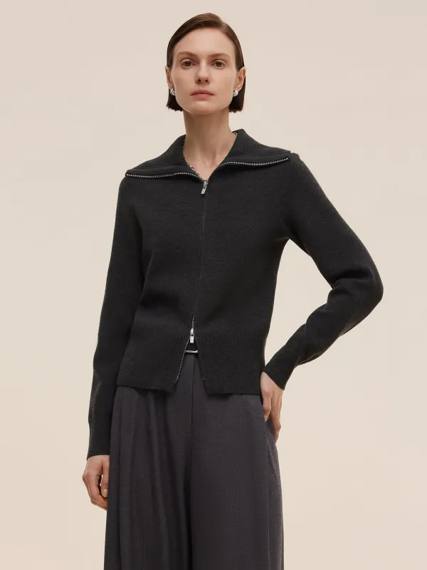 Tencel Wool Blend Zip-Up Women Cardigan sold by Goelia