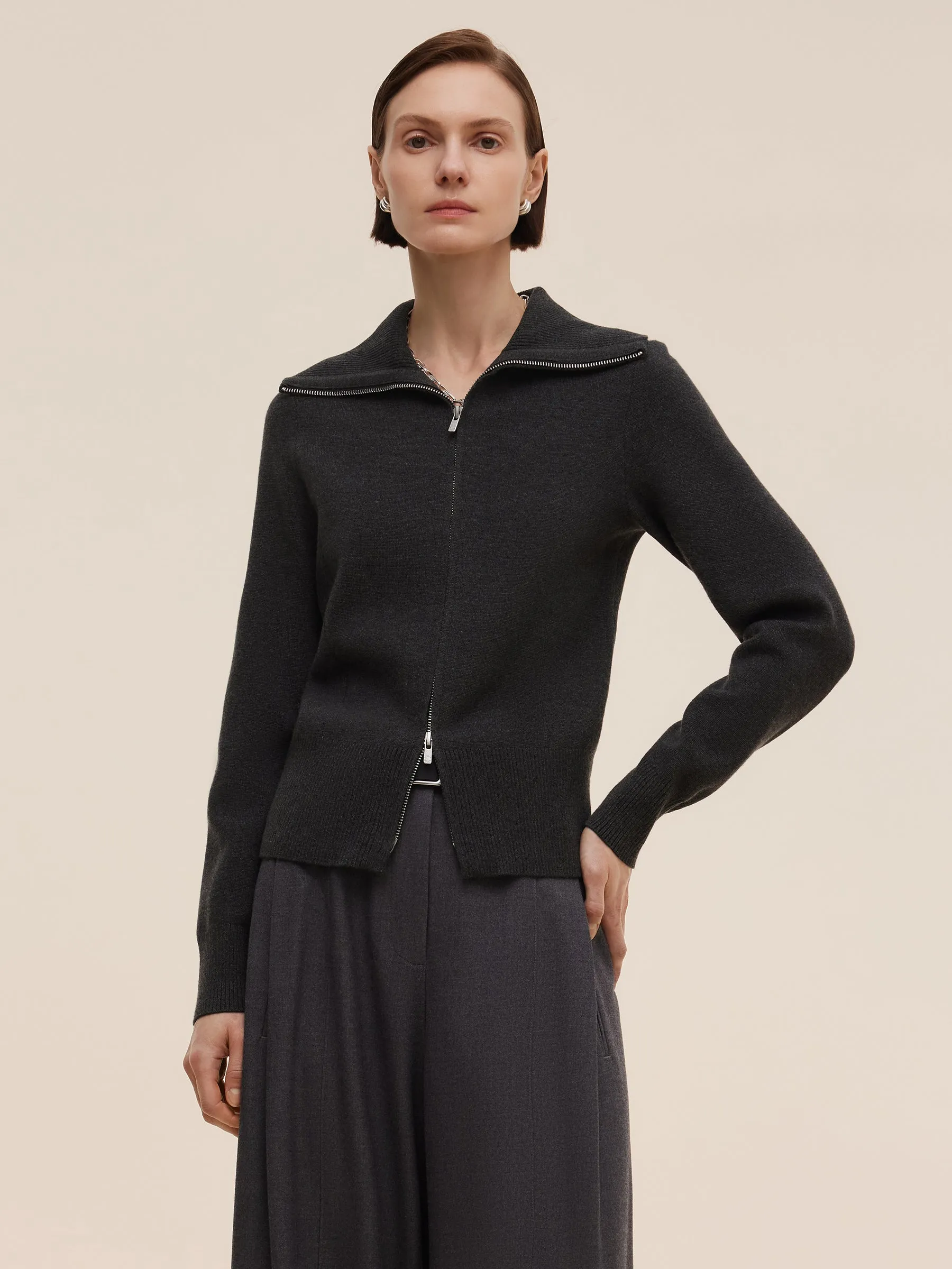 Tencel Wool Blend Zip-Up Women Cardigan sold by Goelia