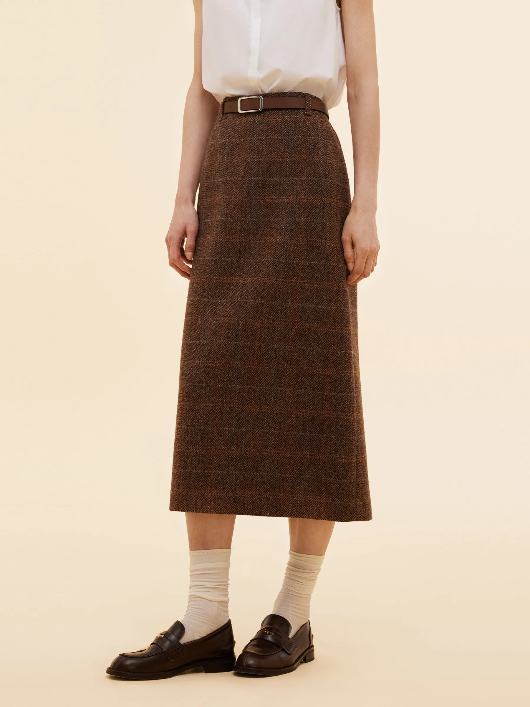 100% Wool Plaid Women Column Skirt sold by Goelia product image thumbnail 2