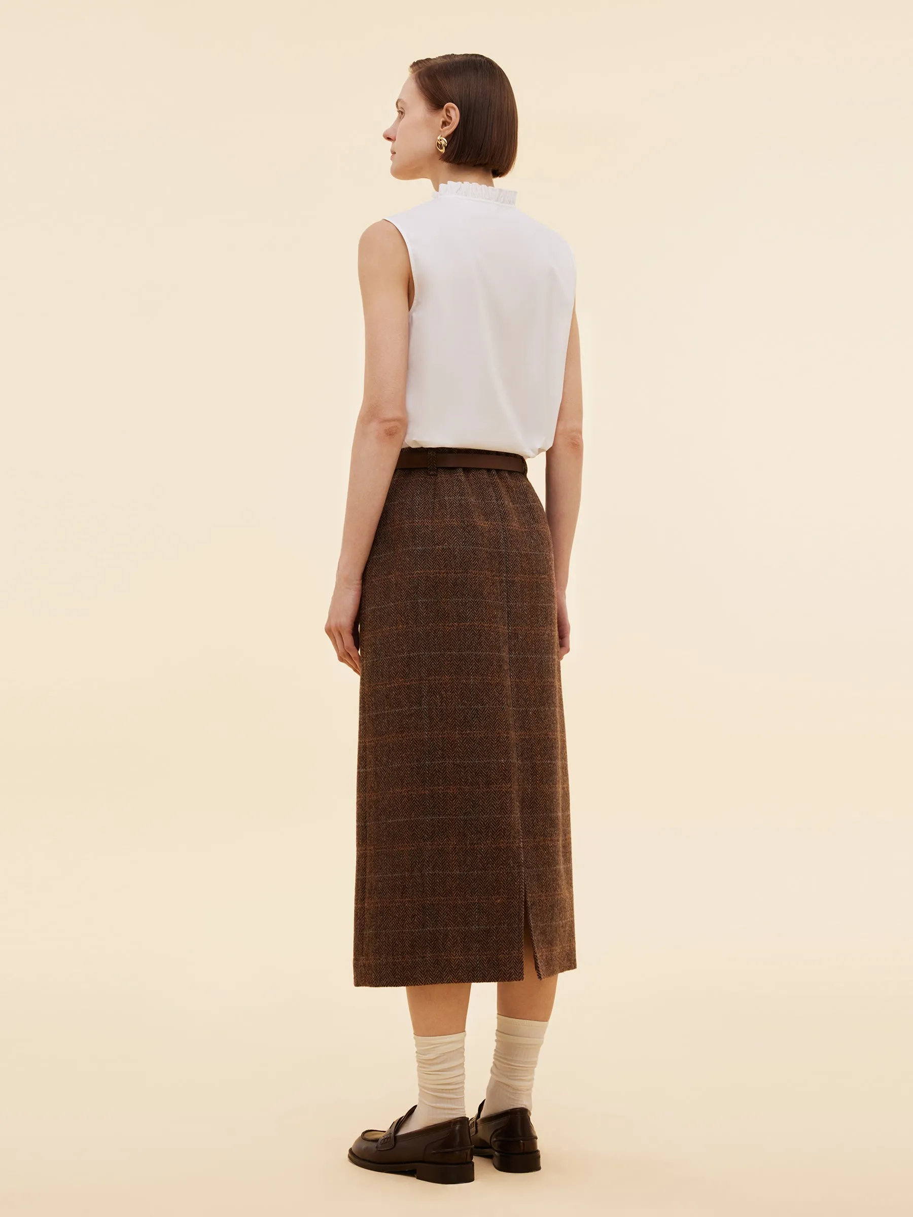 100% Wool Plaid Women Column Skirt sold by Goelia product image thumbnail 4
