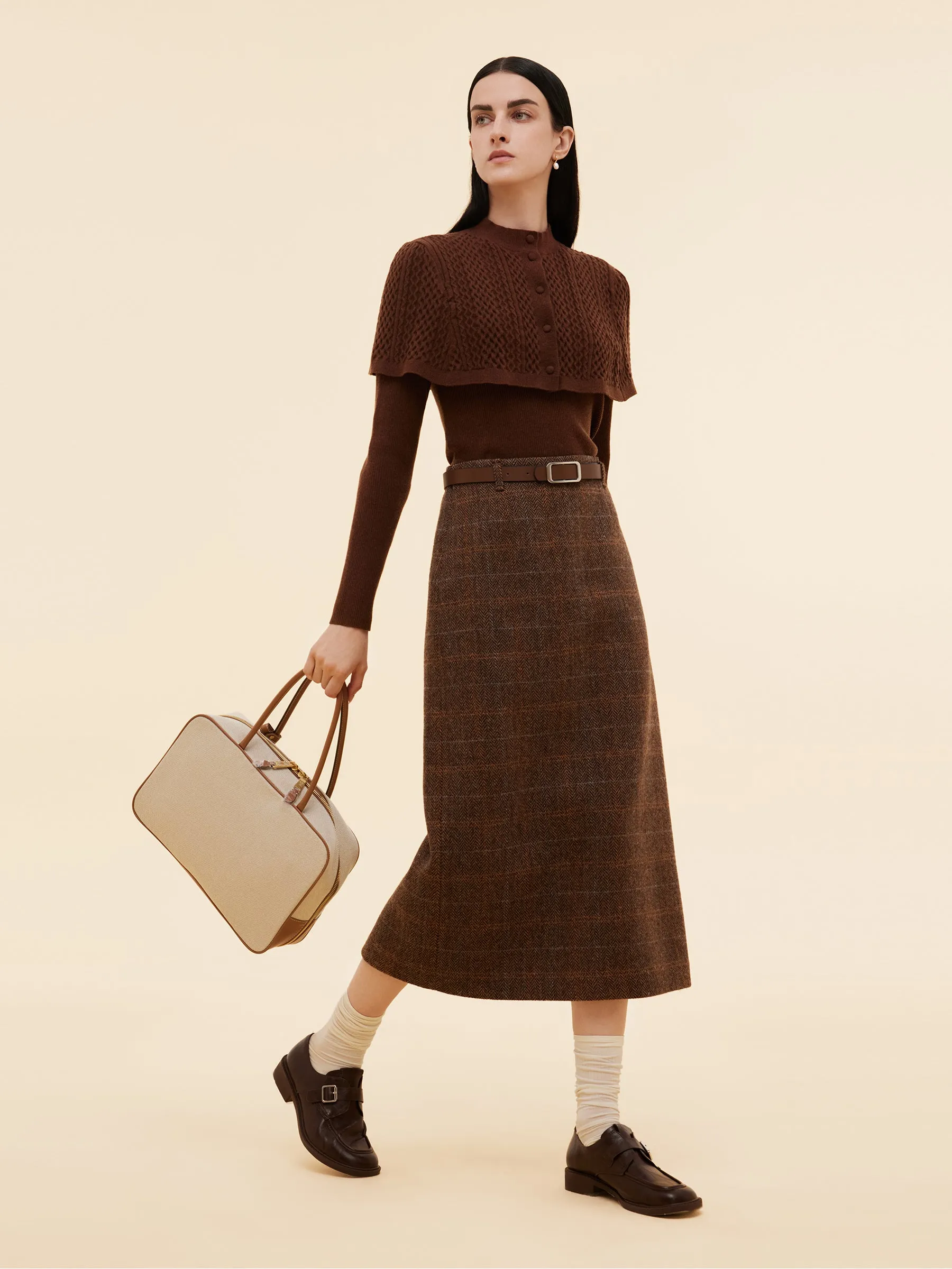 100% Wool Plaid Women Column Skirt sold by Goelia product image thumbnail 3