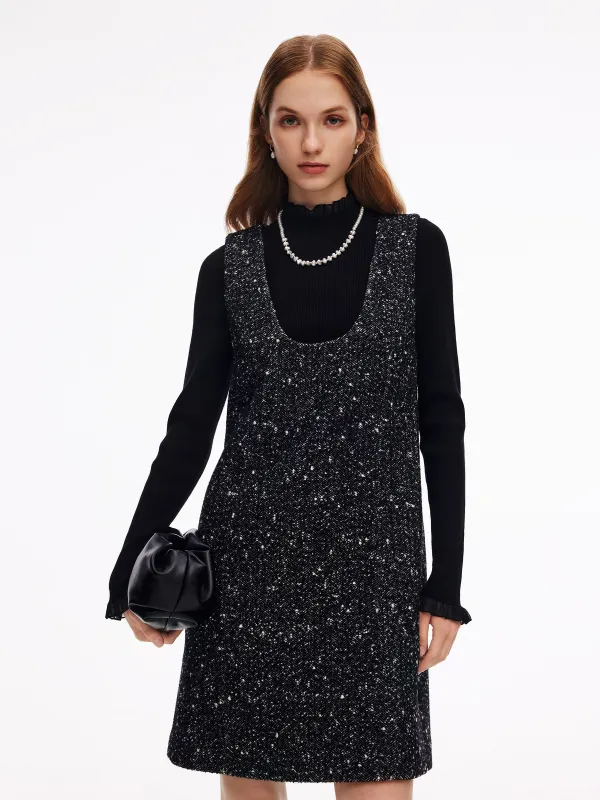 Wool Blend Sleeveless Mini Dress And Mock Neck Knit Top Two-Piece Set made by Goelia