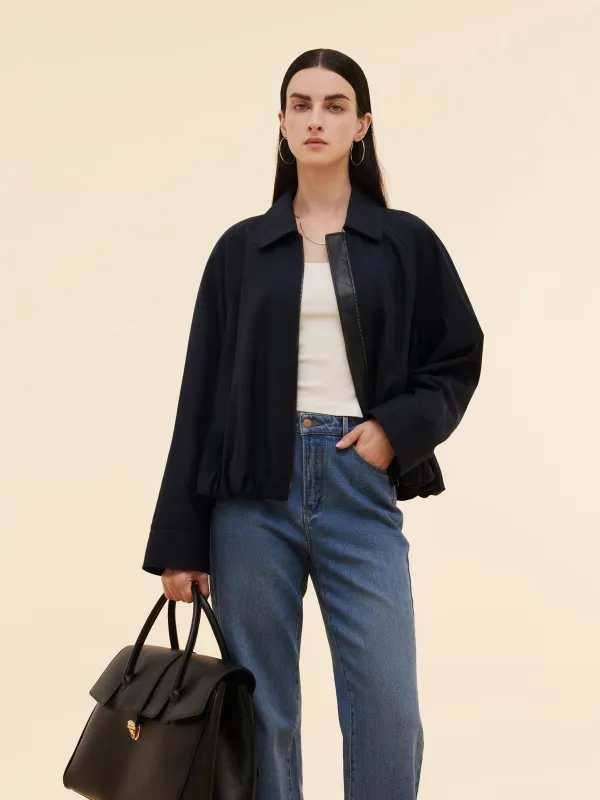 Worsted Wool Blend Zip-Up Women Jacket sold by Goelia