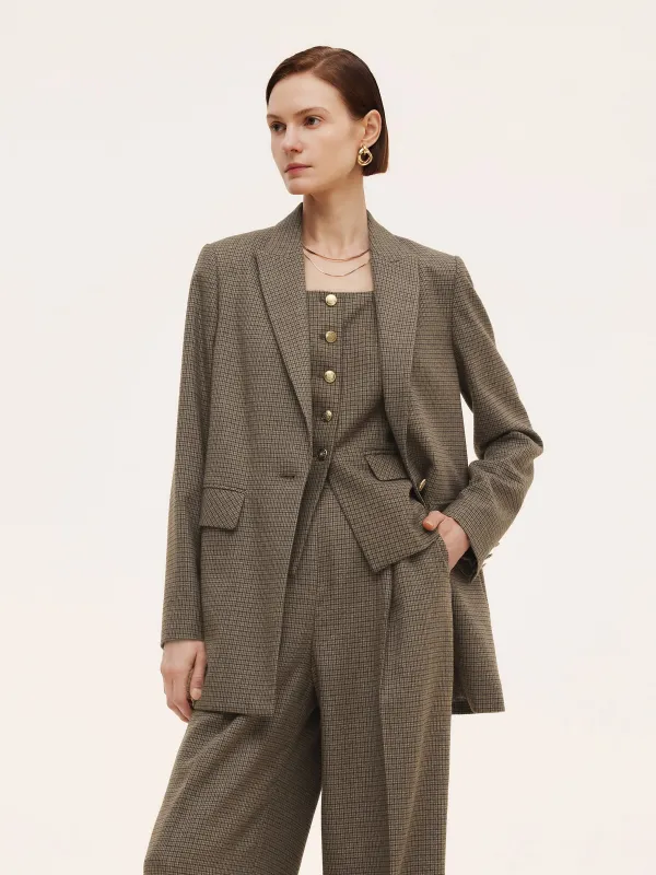 Plaid Notched Collar Women Blazer made by Goelia