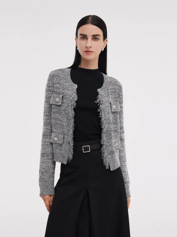 Fringe Trim H-Line Women Cardigan sold by Goelia