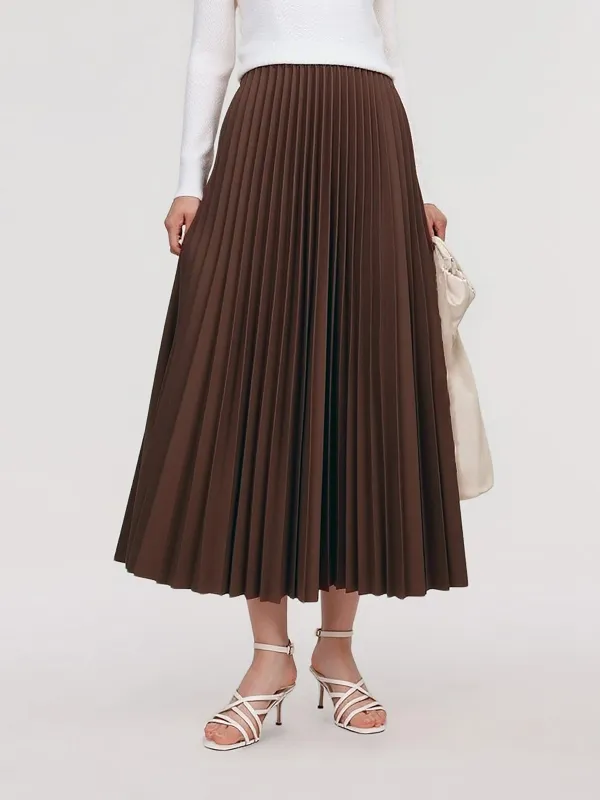 PU Leather Pleated A-Line Women Skirt sold by Goelia