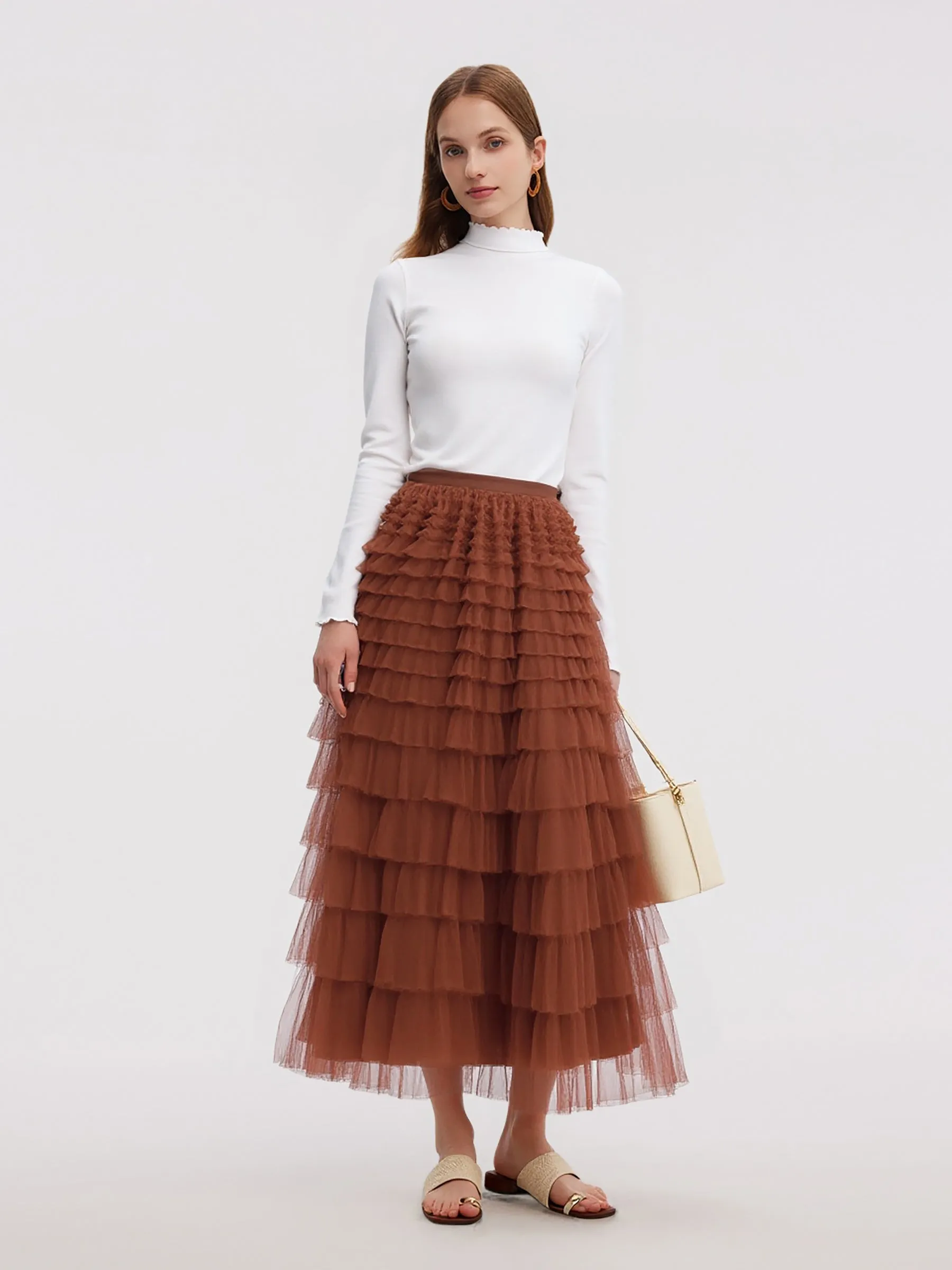 A-Line Mesh Ruffle Tiered Women Skirt sold by Goelia product image thumbnail 3