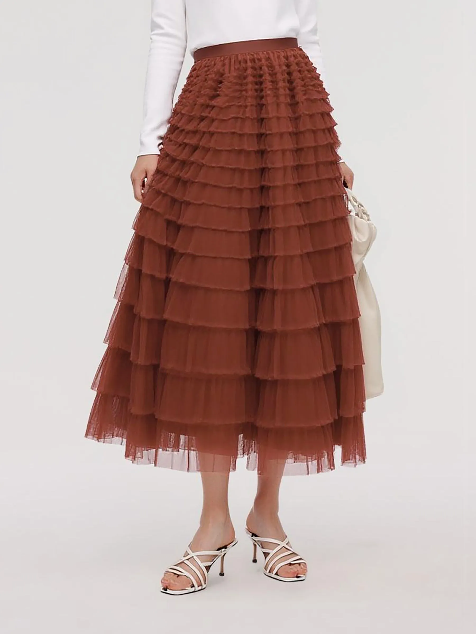 A-Line Mesh Ruffle Tiered Women Skirt sold by Goelia