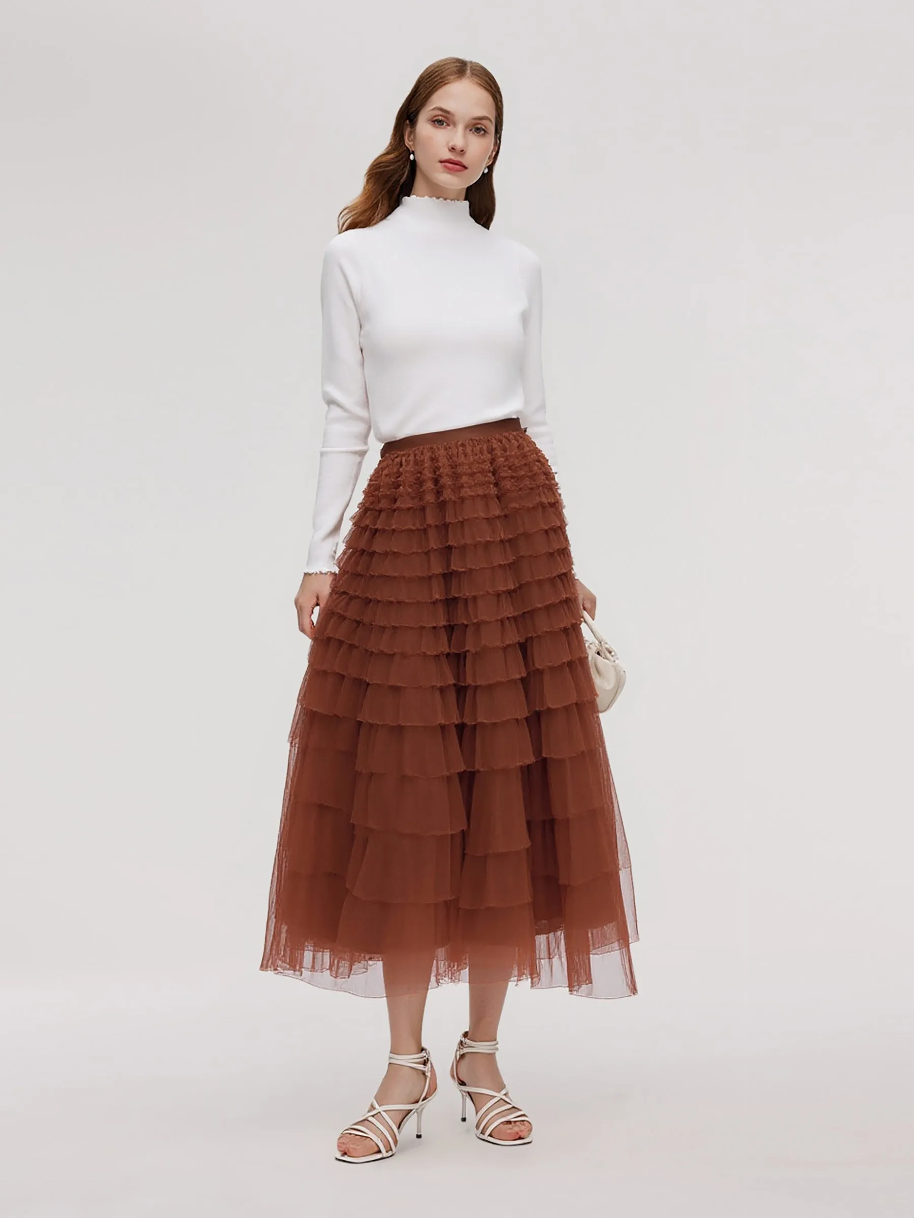 A-Line Mesh Ruffle Tiered Women Skirt sold by Goelia product image thumbnail 2