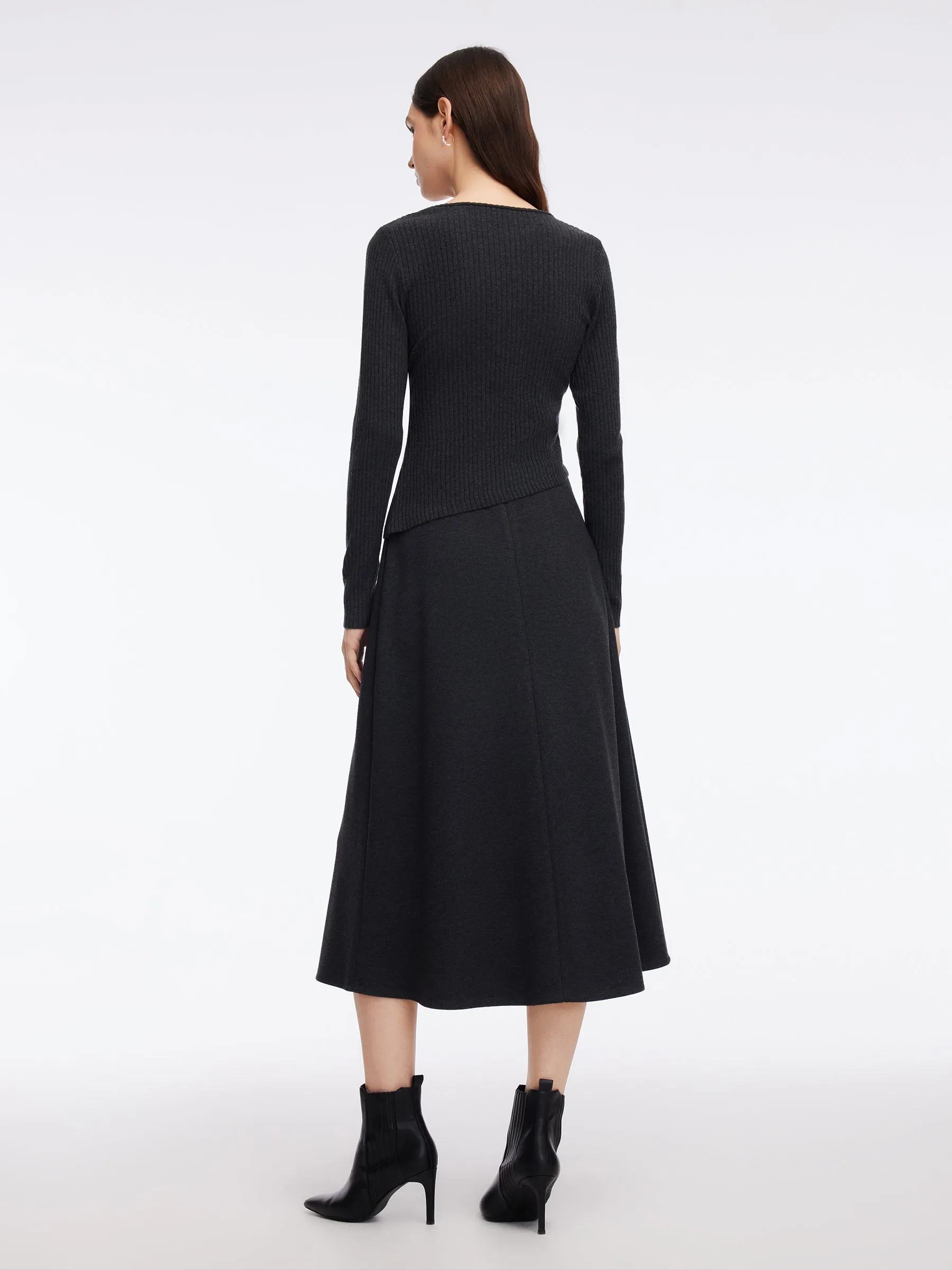 Asymmetrical Hem Knit Scarf Top And A-Line Skirt Two-Piece Set With Detachable Flower sold by Goelia product image thumbnail 5