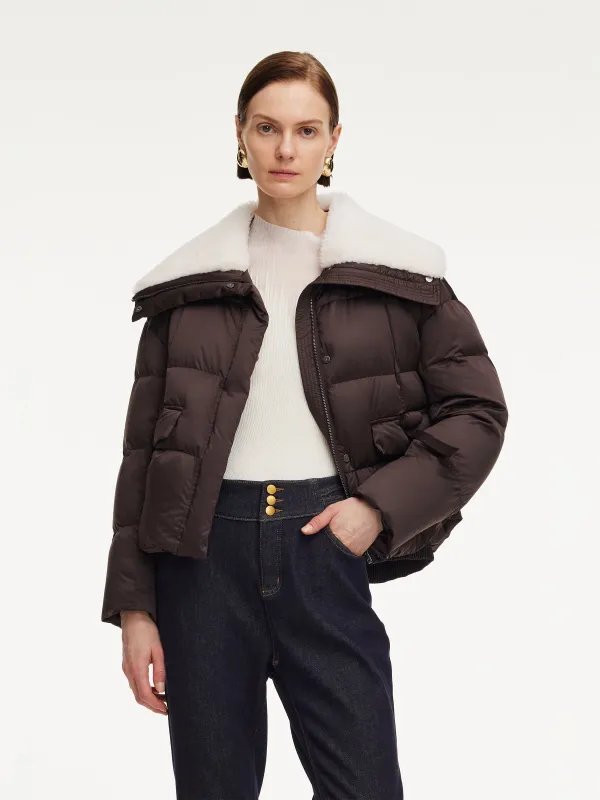Teddy Collar Goose Down Crop Jacket sold by Goelia