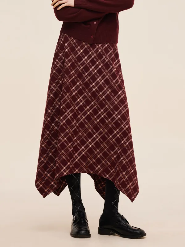 Plaid Asymmetrical Hem Women Skirt With Triangle Scarf sold by Goelia