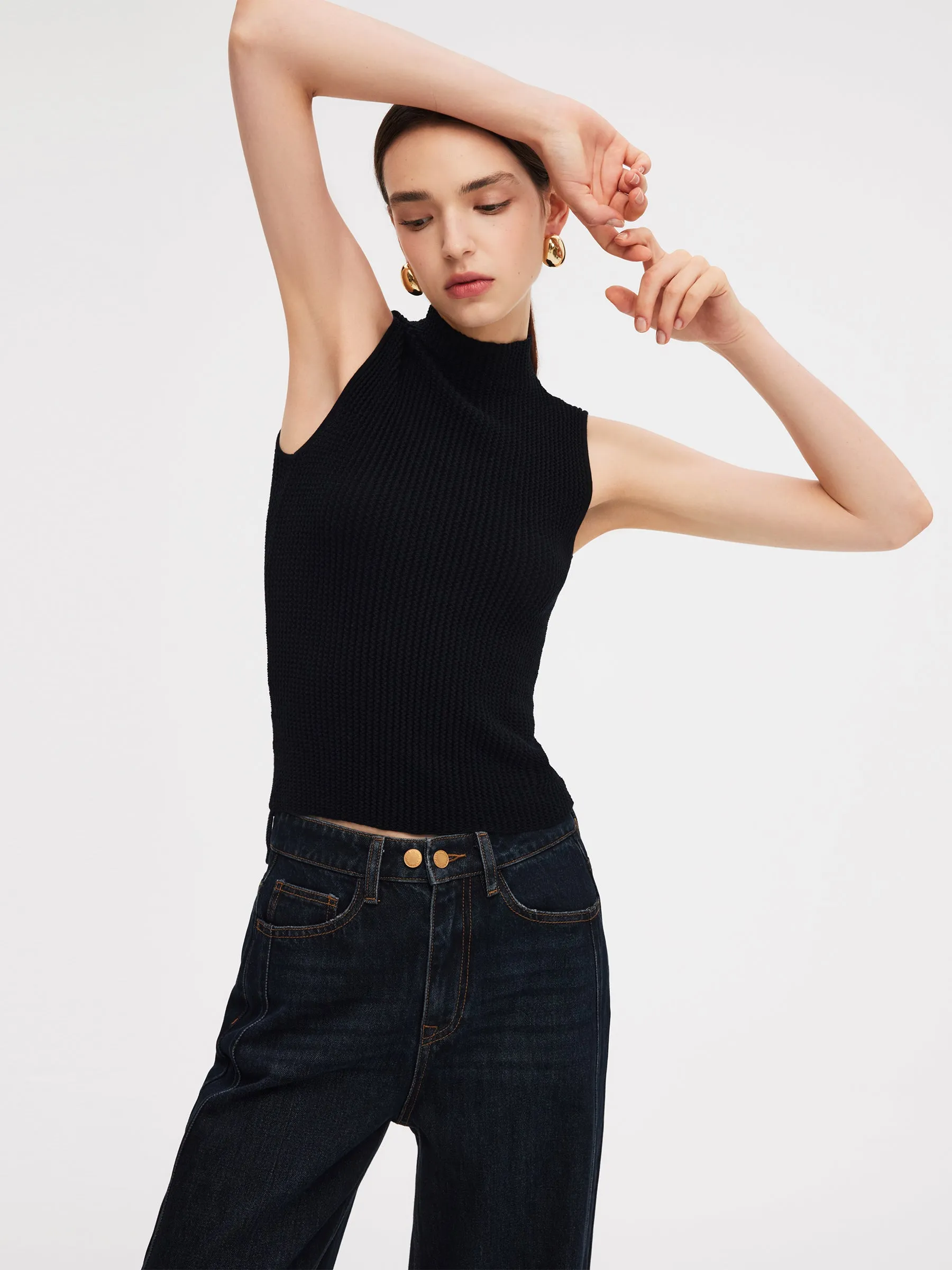 100% Machine Washable Wool Mock Neck Women Knit Tank Top sold by Goelia product image thumbnail 5