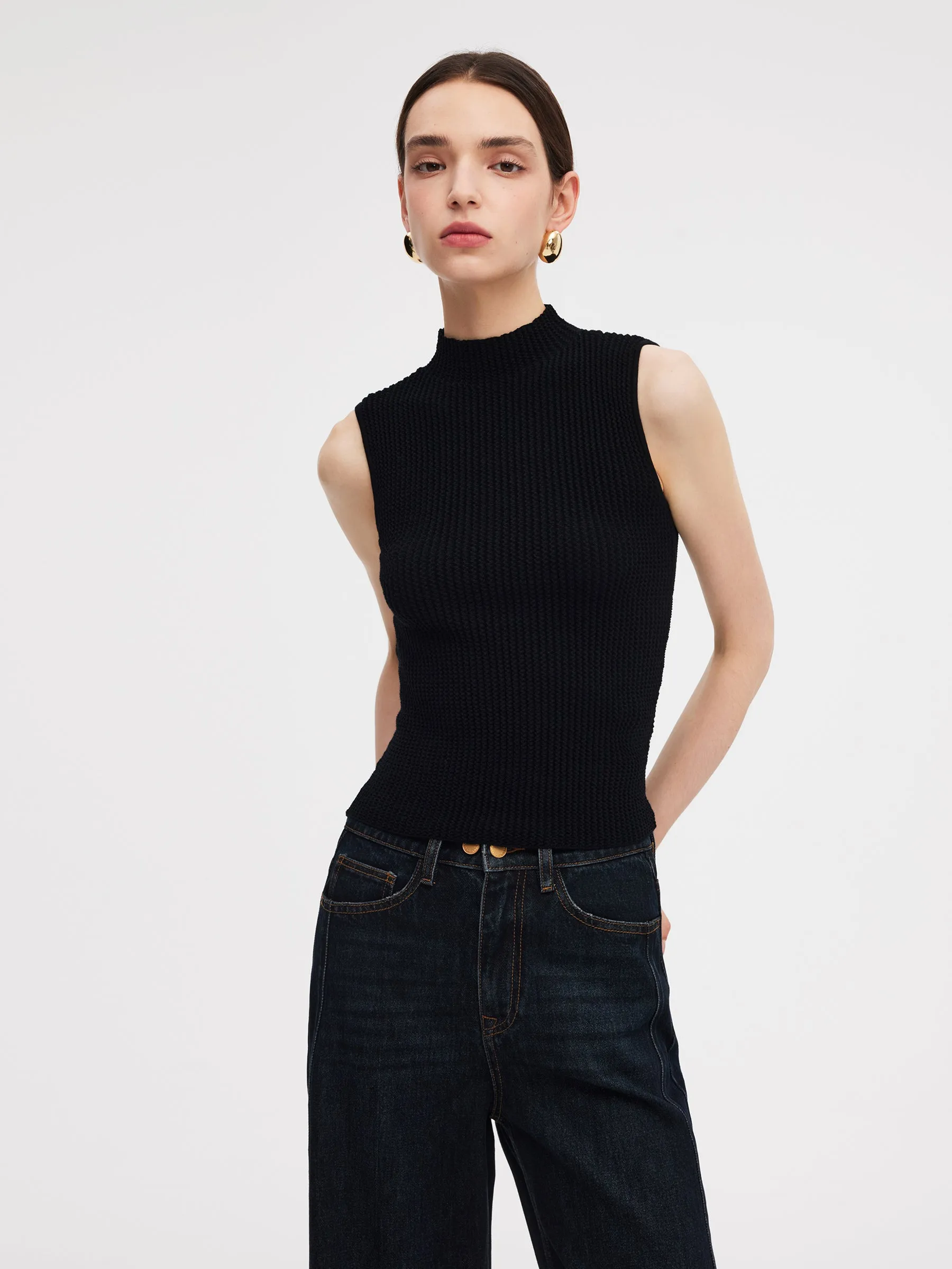 100% Machine Washable Wool Mock Neck Women Knit Tank Top sold by Goelia product image thumbnail 4