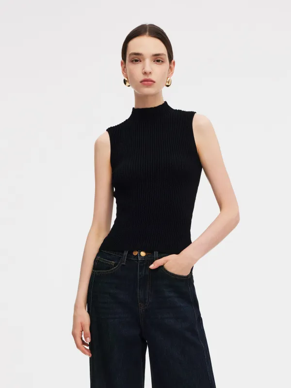 100% Machine Washable Wool Mock Neck Women Knit Tank Top sold by Goelia