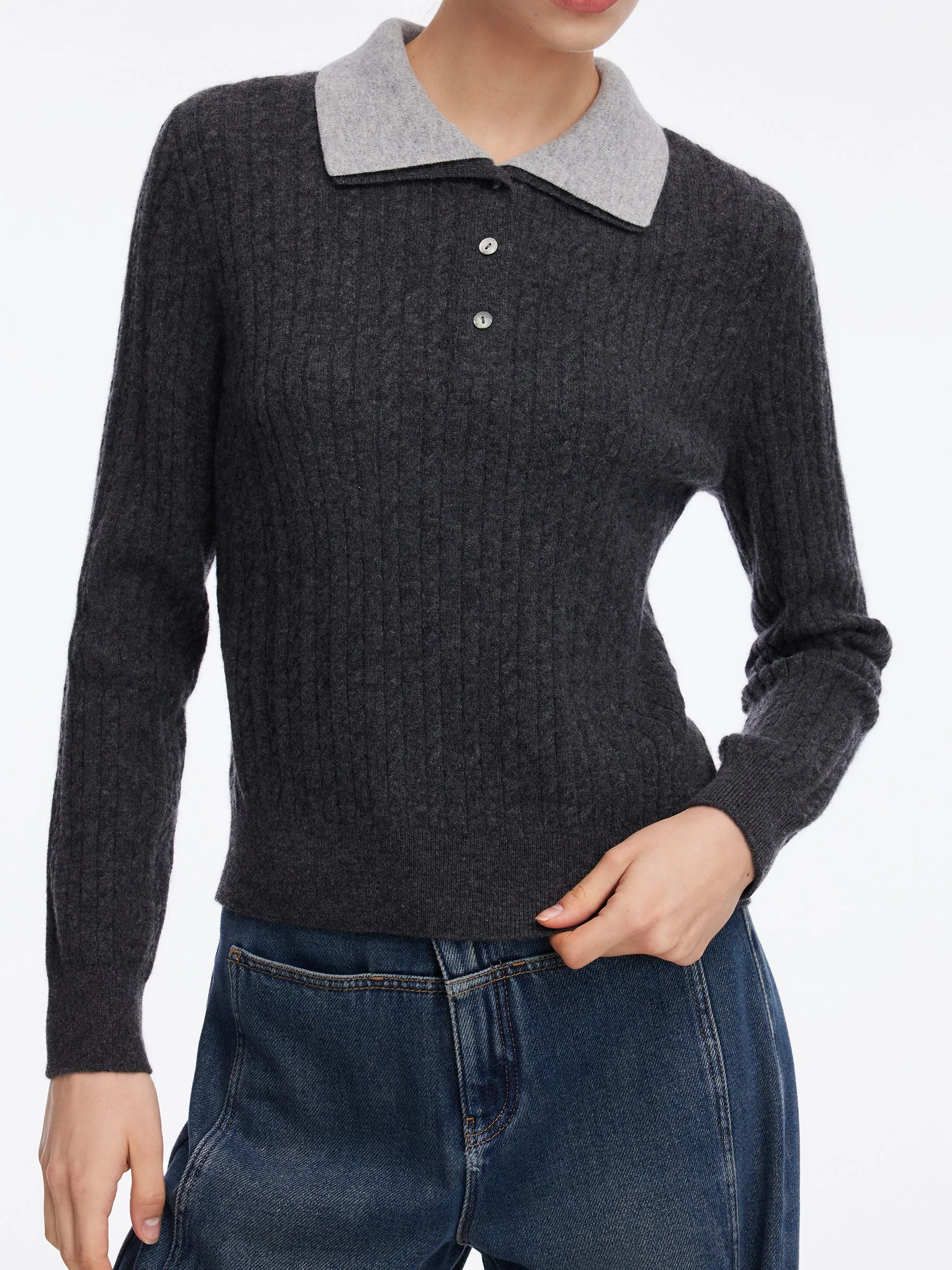 100% Wool Faux Two-Piece Lapel Women Knit Top sold by Goelia product image thumbnail 5