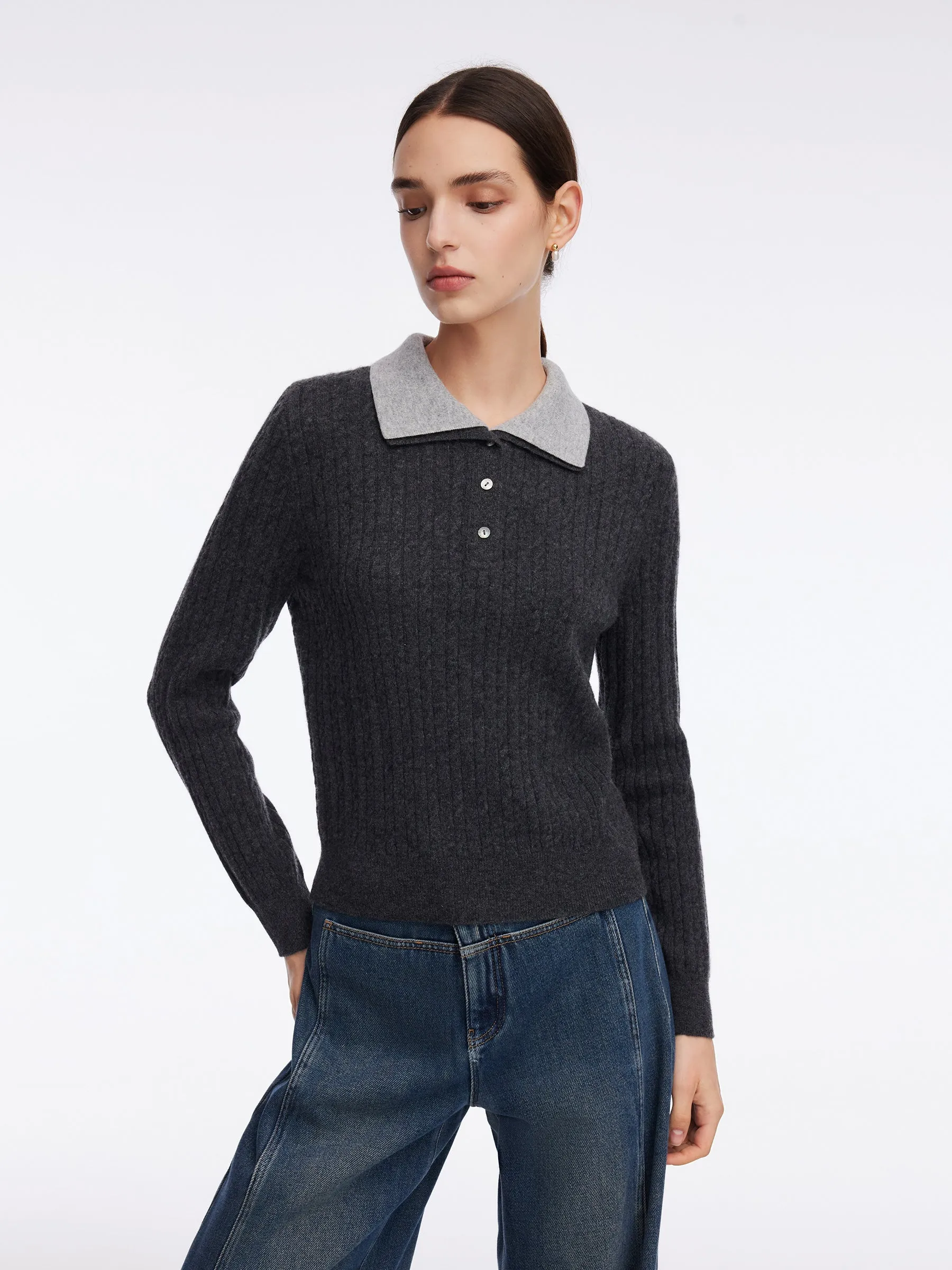 100% Wool Faux Two-Piece Lapel Women Knit Top sold by Goelia product image thumbnail 4