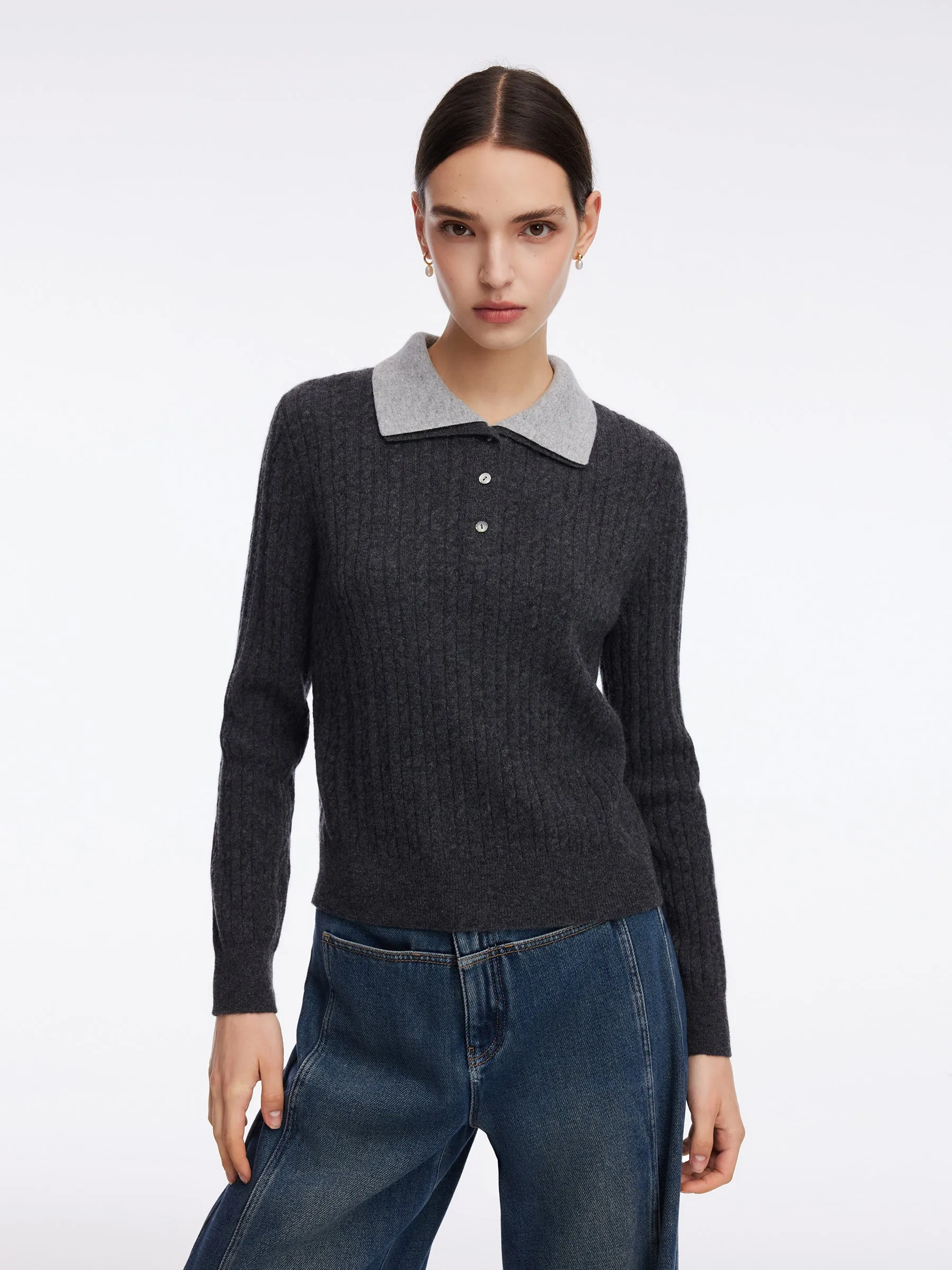 100% Wool Faux Two-Piece Lapel Women Knit Top sold by Goelia