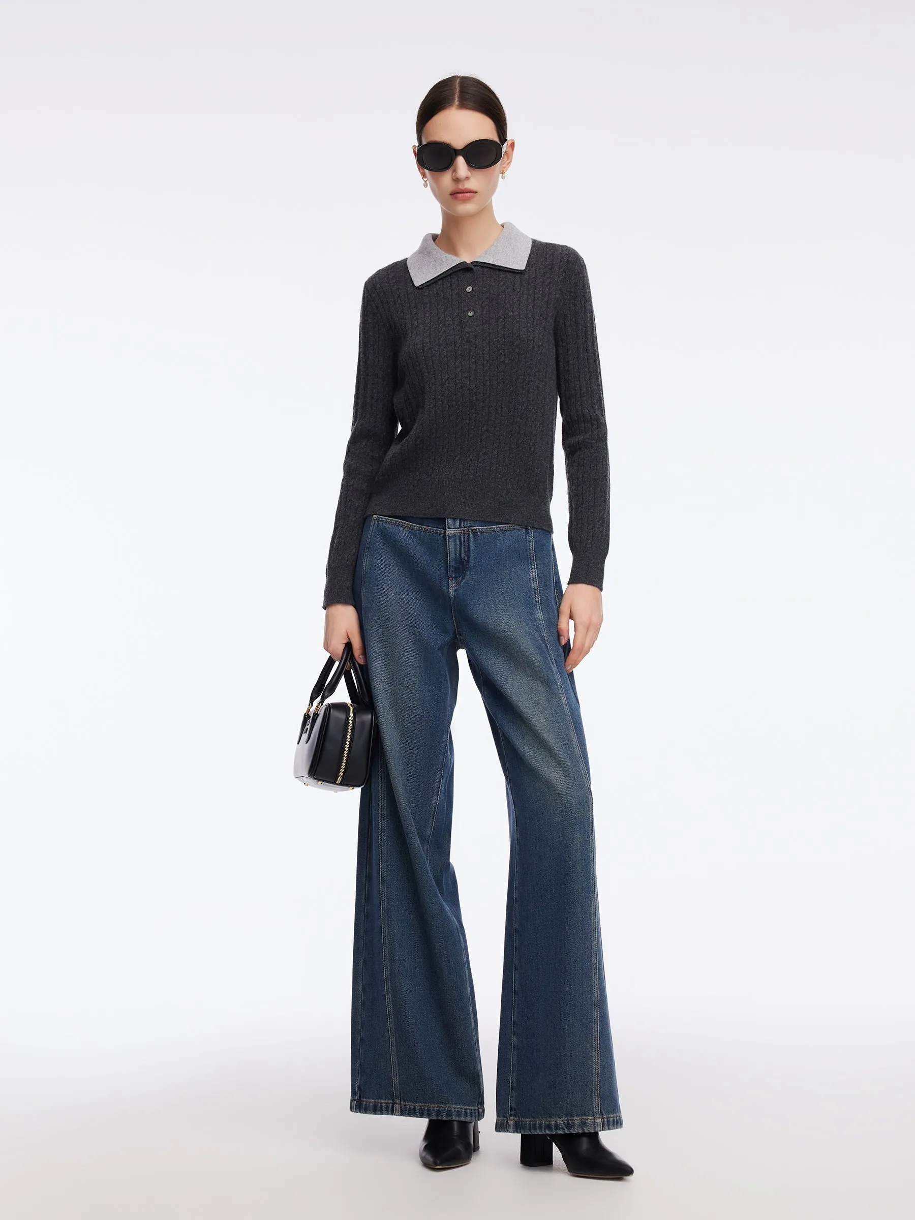 100% Wool Faux Two-Piece Lapel Women Knit Top sold by Goelia product image thumbnail 2