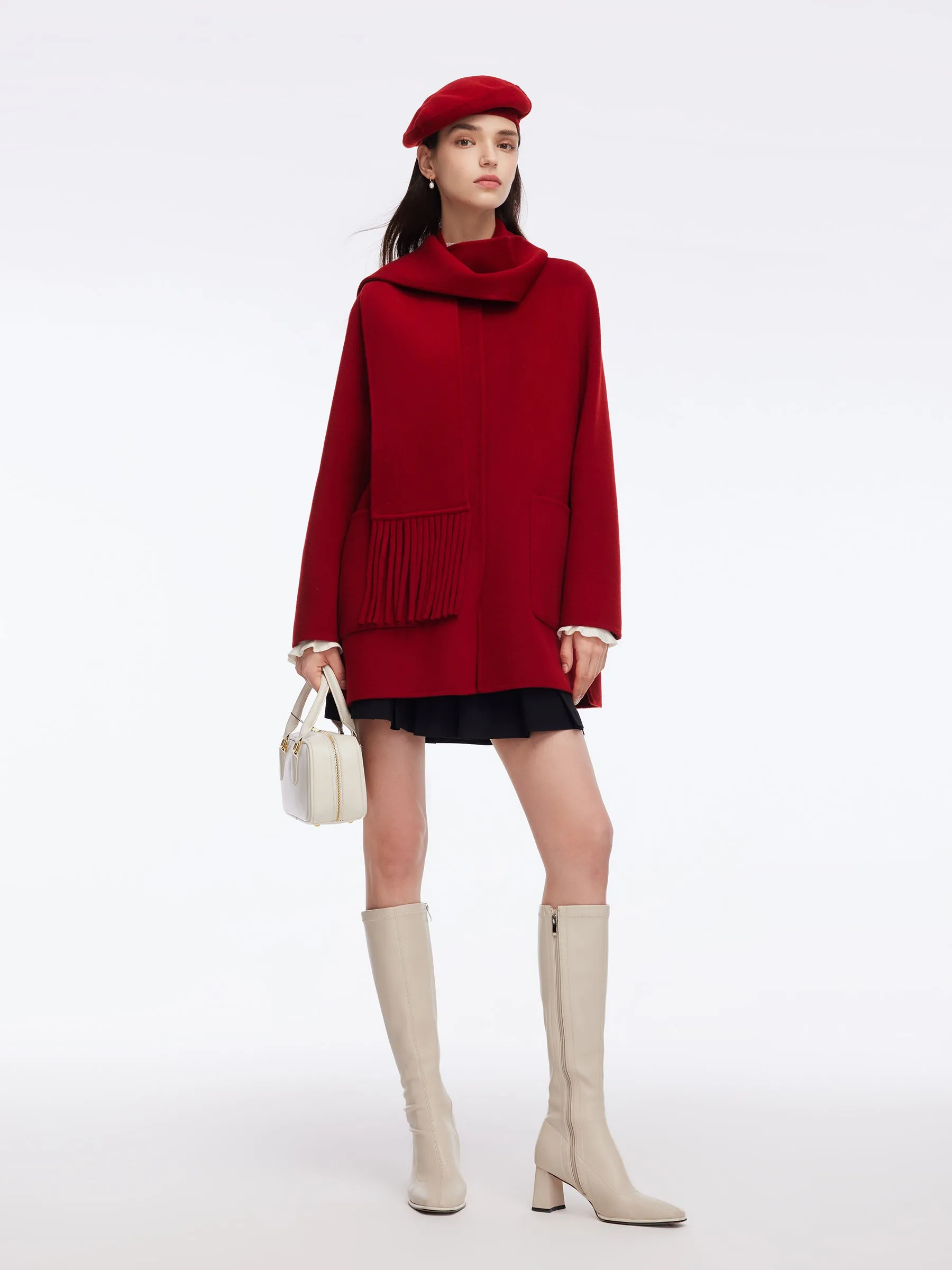 Tencel Wool Blend Double-Faced Women Coat With Fringe Scarf sold by Goelia product image thumbnail 3